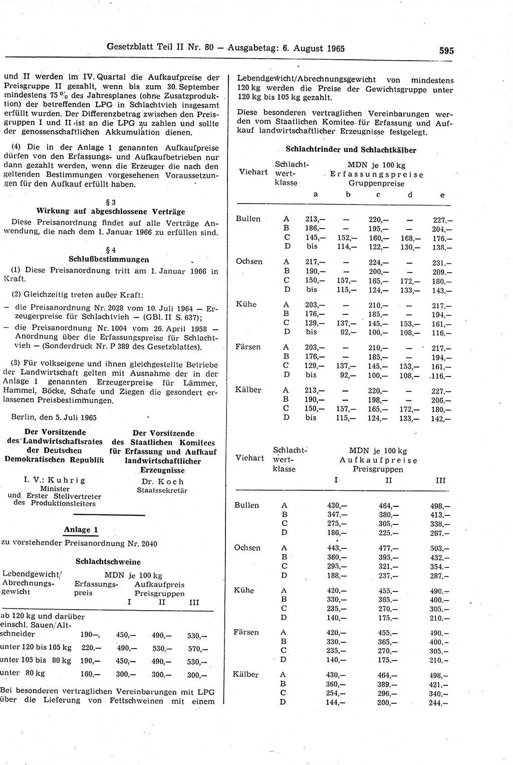 Gesetzblatt (GBl.) der Deutschen Demokratischen Republik (DDR) Teil ⅠⅠ 1965, Seite 595 (GBl. DDR ⅠⅠ 1965, S. 595)