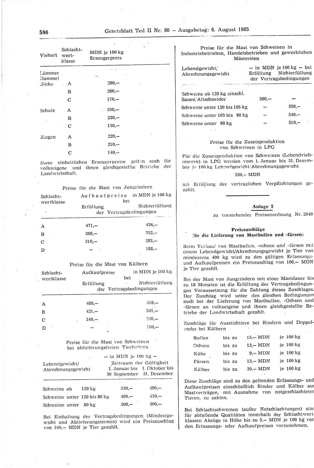 Gesetzblatt (GBl.) der Deutschen Demokratischen Republik (DDR) Teil ⅠⅠ 1965, Seite 596 (GBl. DDR ⅠⅠ 1965, S. 596)