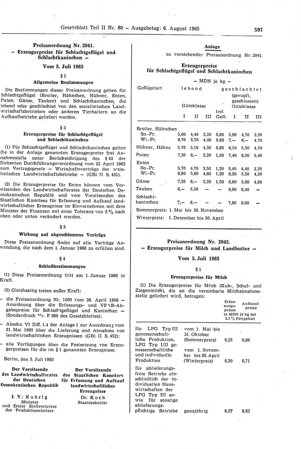 Gesetzblatt (GBl.) der Deutschen Demokratischen Republik (DDR) Teil ⅠⅠ 1965, Seite 597 (GBl. DDR ⅠⅠ 1965, S. 597)