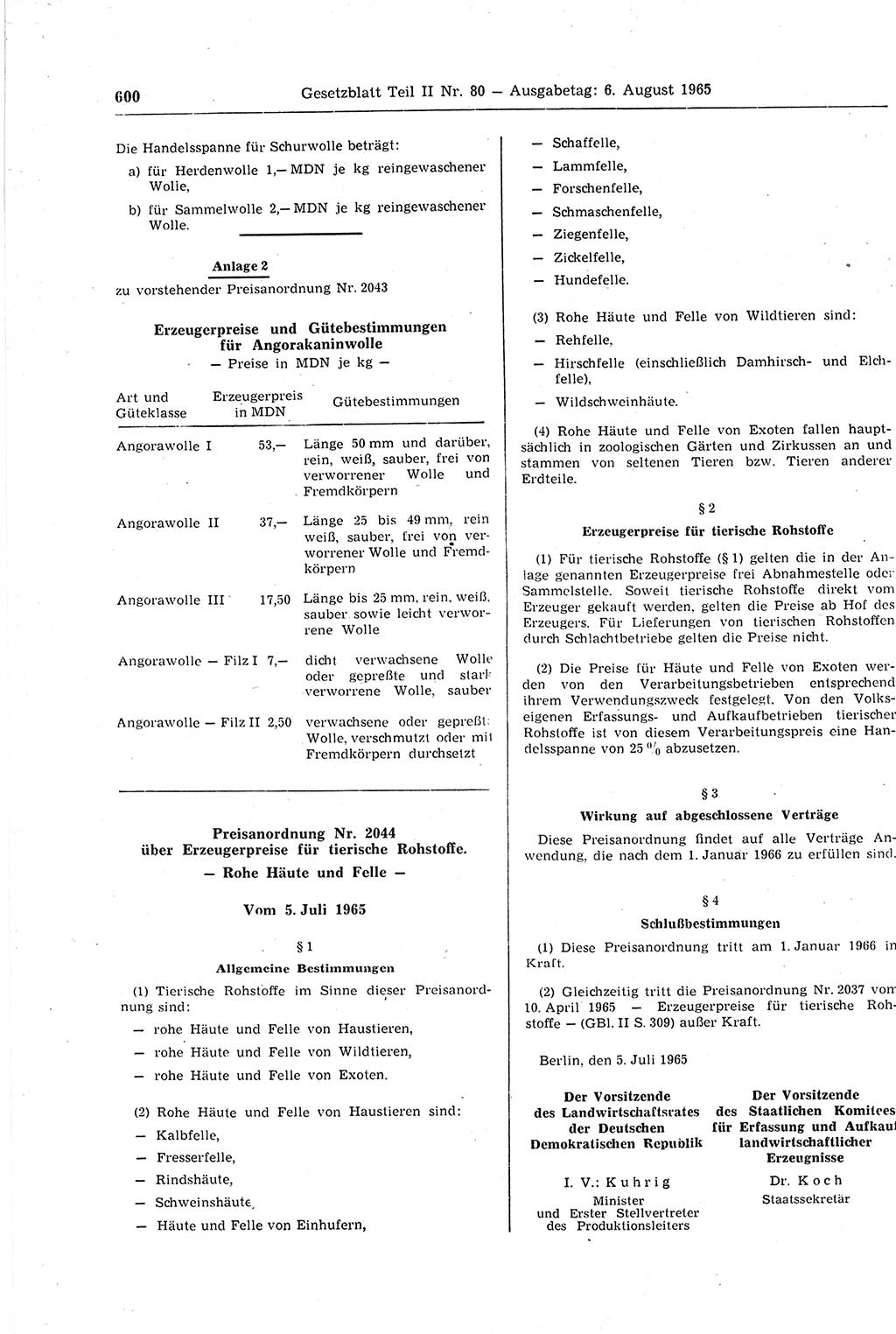 Gesetzblatt (GBl.) der Deutschen Demokratischen Republik (DDR) Teil ⅠⅠ 1965, Seite 600 (GBl. DDR ⅠⅠ 1965, S. 600)
