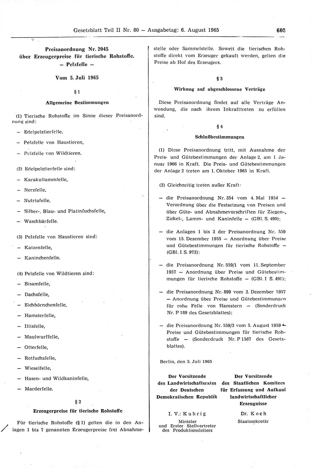 Gesetzblatt (GBl.) der Deutschen Demokratischen Republik (DDR) Teil ⅠⅠ 1965, Seite 605 (GBl. DDR ⅠⅠ 1965, S. 605)
