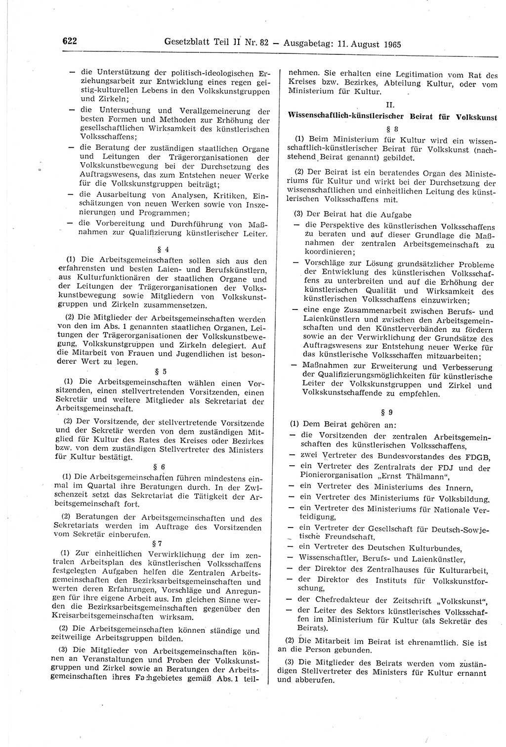 Gesetzblatt (GBl.) der Deutschen Demokratischen Republik (DDR) Teil ⅠⅠ 1965, Seite 622 (GBl. DDR ⅠⅠ 1965, S. 622)