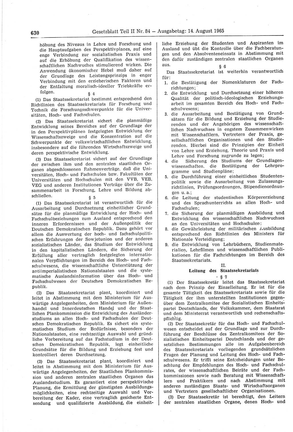 Gesetzblatt (GBl.) der Deutschen Demokratischen Republik (DDR) Teil ⅠⅠ 1965, Seite 630 (GBl. DDR ⅠⅠ 1965, S. 630)