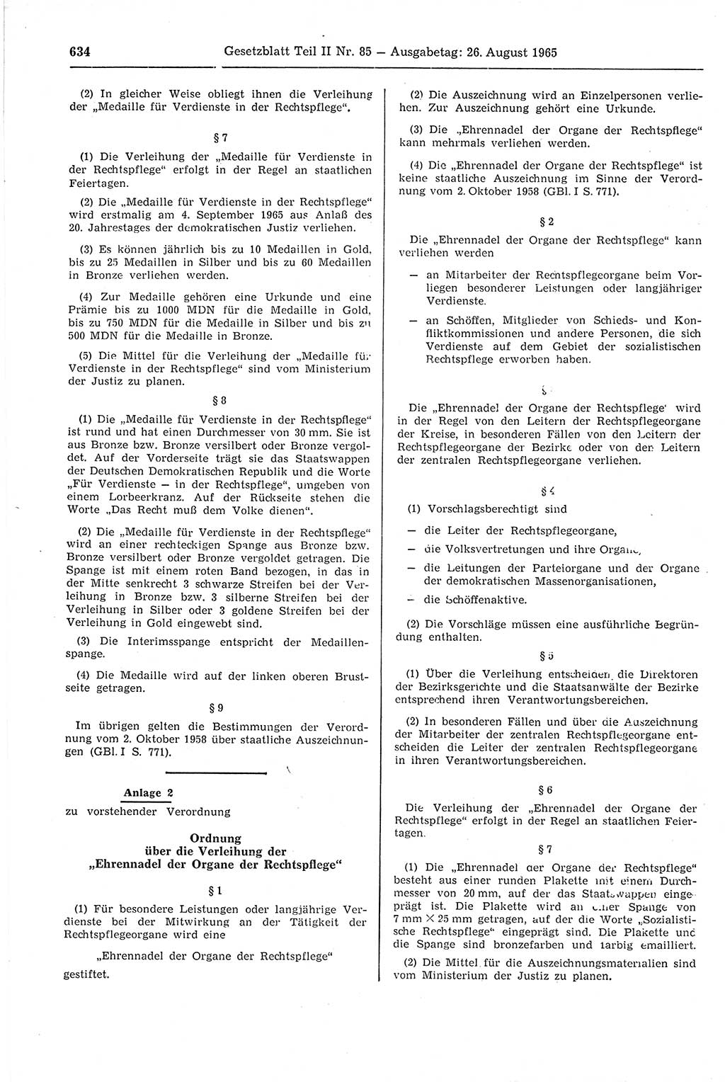 Gesetzblatt (GBl.) der Deutschen Demokratischen Republik (DDR) Teil ⅠⅠ 1965, Seite 634 (GBl. DDR ⅠⅠ 1965, S. 634)