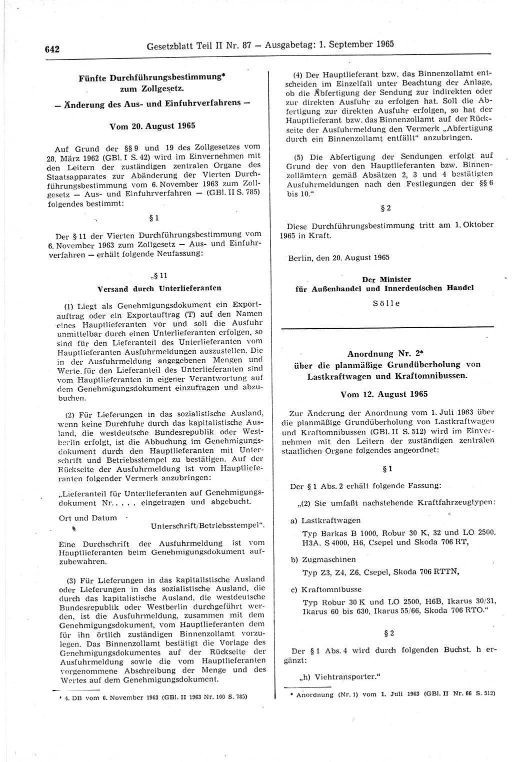 Gesetzblatt (GBl.) der Deutschen Demokratischen Republik (DDR) Teil ⅠⅠ 1965, Seite 642 (GBl. DDR ⅠⅠ 1965, S. 642)