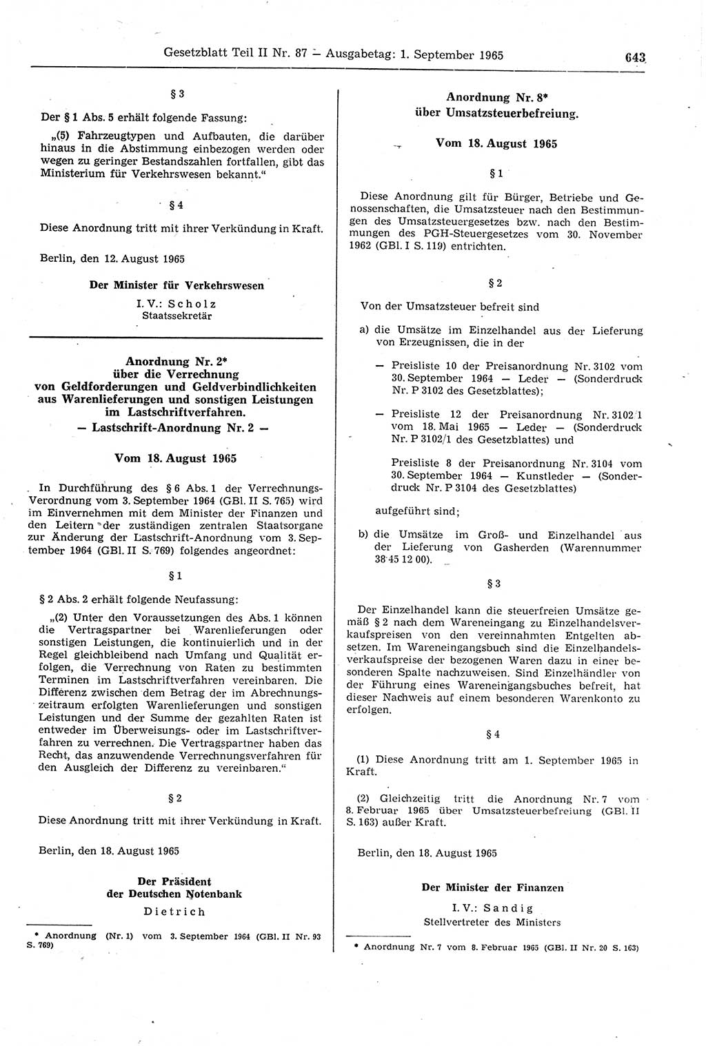 Gesetzblatt (GBl.) der Deutschen Demokratischen Republik (DDR) Teil ⅠⅠ 1965, Seite 643 (GBl. DDR ⅠⅠ 1965, S. 643)