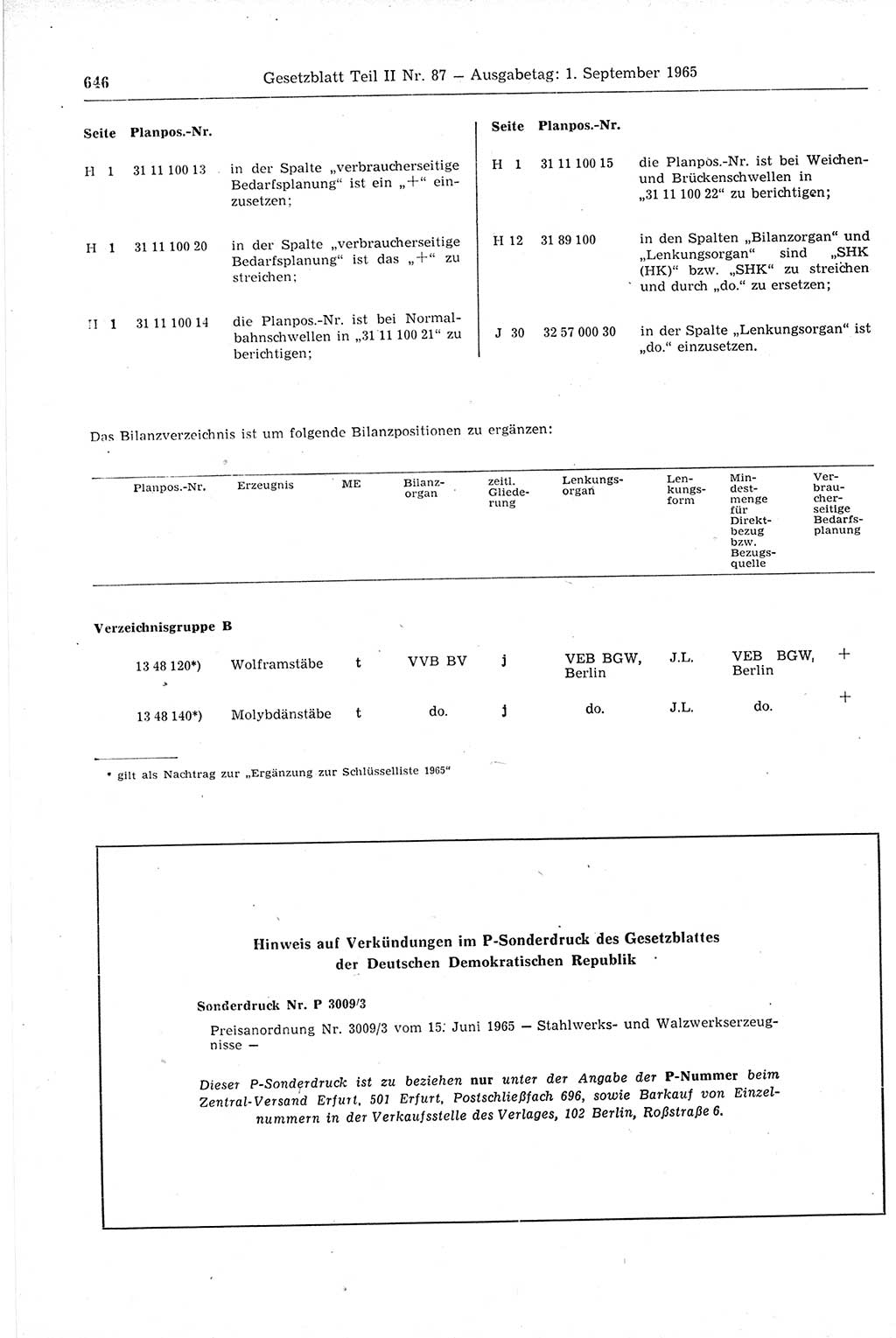 Gesetzblatt (GBl.) der Deutschen Demokratischen Republik (DDR) Teil ⅠⅠ 1965, Seite 646 (GBl. DDR ⅠⅠ 1965, S. 646)