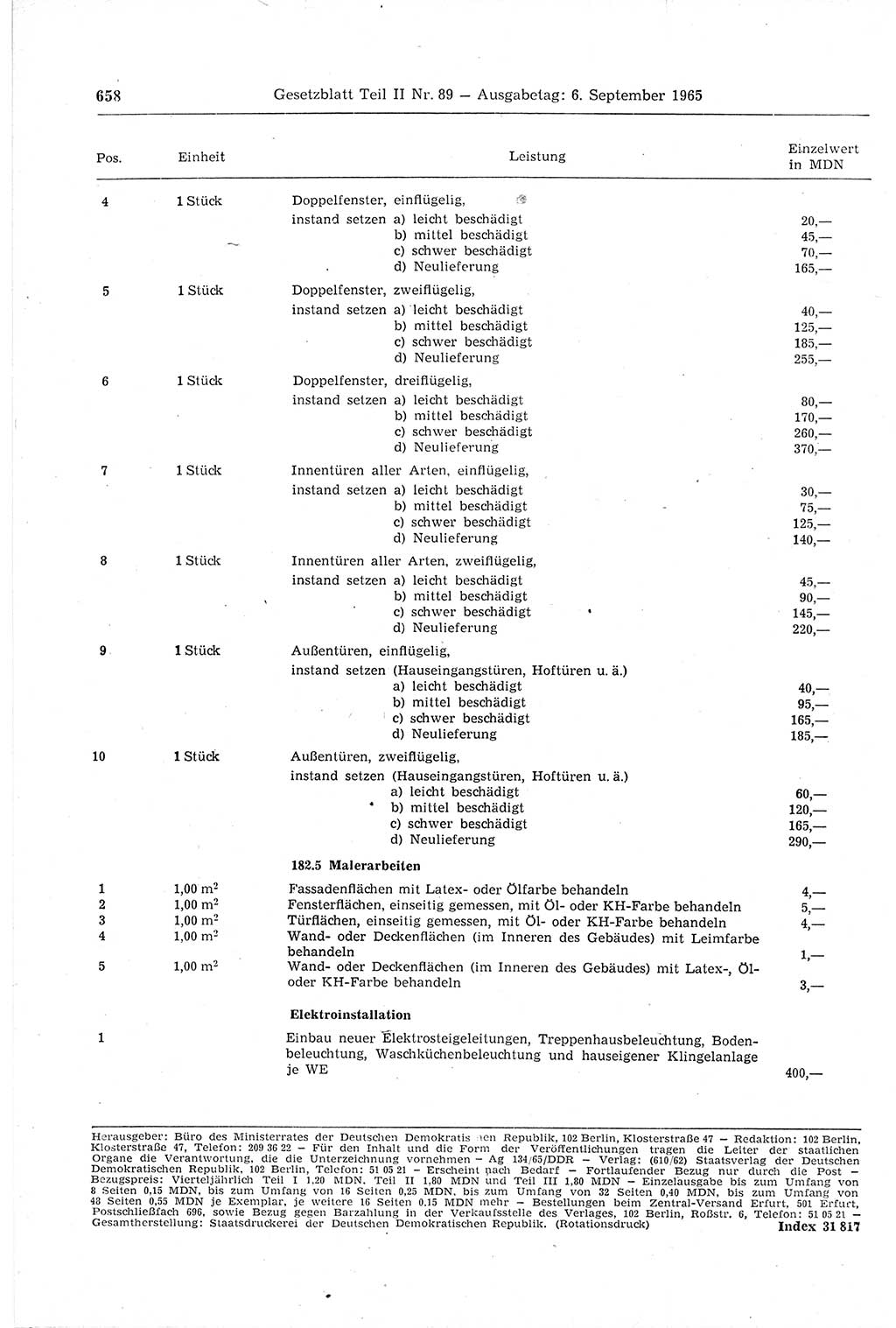 Gesetzblatt (GBl.) der Deutschen Demokratischen Republik (DDR) Teil ⅠⅠ 1965, Seite 658 (GBl. DDR ⅠⅠ 1965, S. 658)