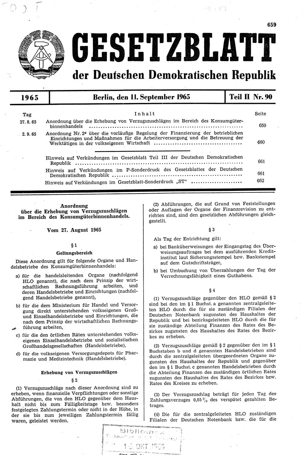 Gesetzblatt (GBl.) der Deutschen Demokratischen Republik (DDR) Teil ⅠⅠ 1965, Seite 659 (GBl. DDR ⅠⅠ 1965, S. 659)