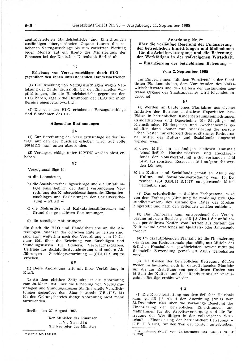 Gesetzblatt (GBl.) der Deutschen Demokratischen Republik (DDR) Teil ⅠⅠ 1965, Seite 660 (GBl. DDR ⅠⅠ 1965, S. 660)