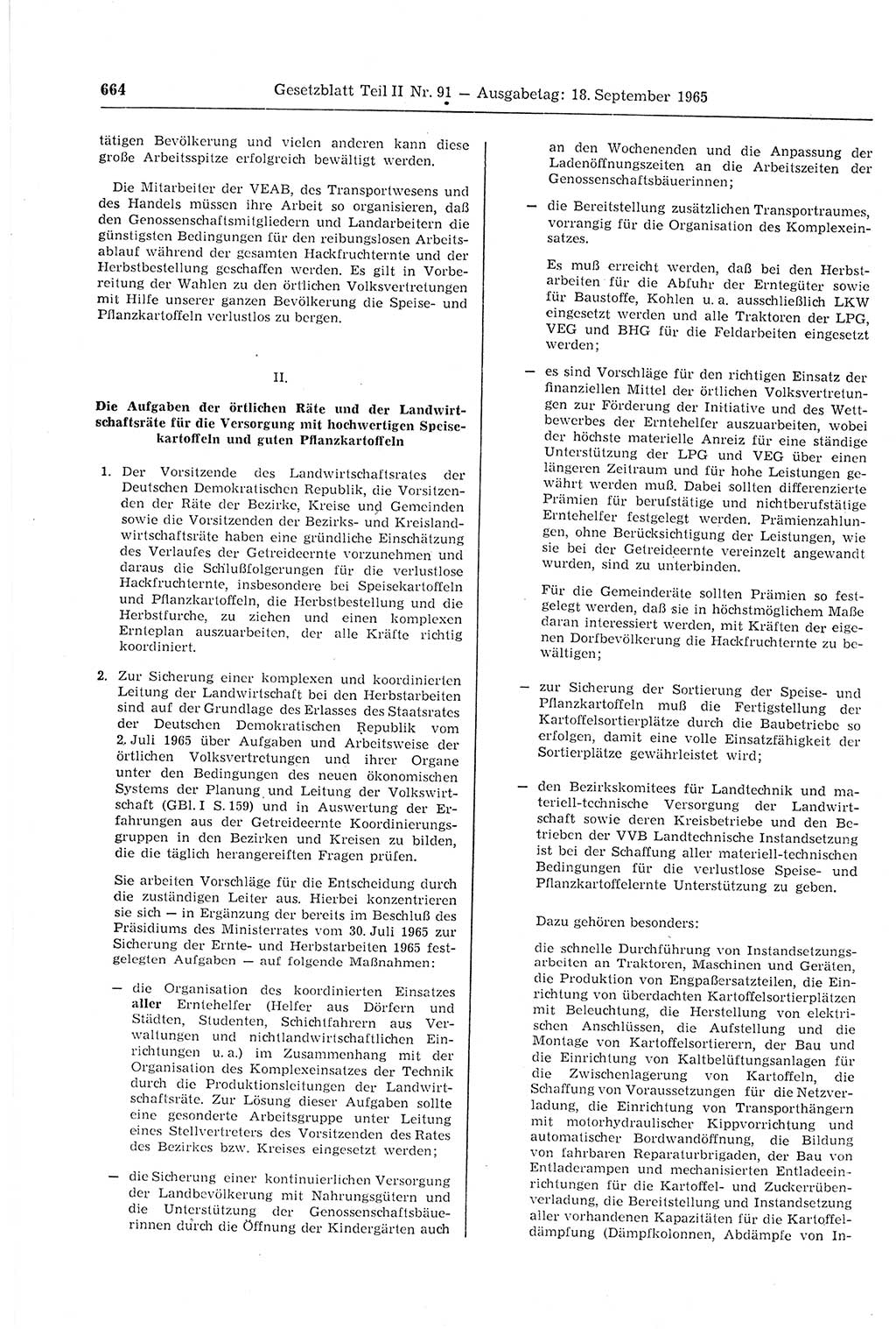 Gesetzblatt (GBl.) der Deutschen Demokratischen Republik (DDR) Teil ⅠⅠ 1965, Seite 664 (GBl. DDR ⅠⅠ 1965, S. 664)
