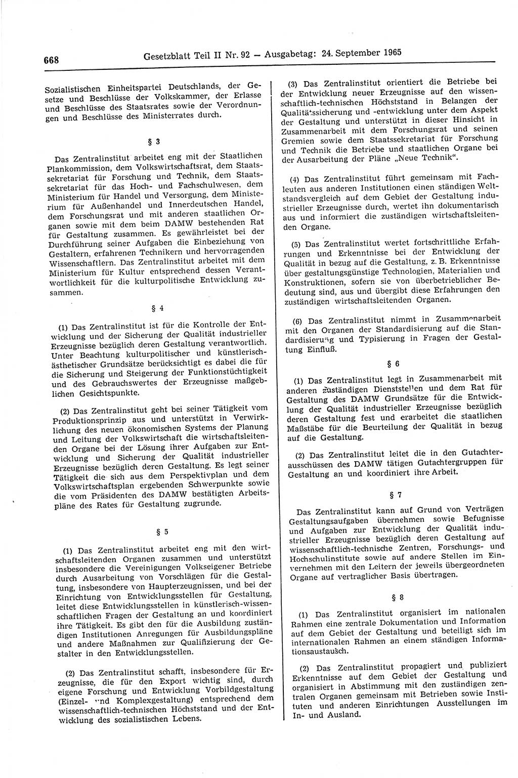 Gesetzblatt (GBl.) der Deutschen Demokratischen Republik (DDR) Teil ⅠⅠ 1965, Seite 668 (GBl. DDR ⅠⅠ 1965, S. 668)