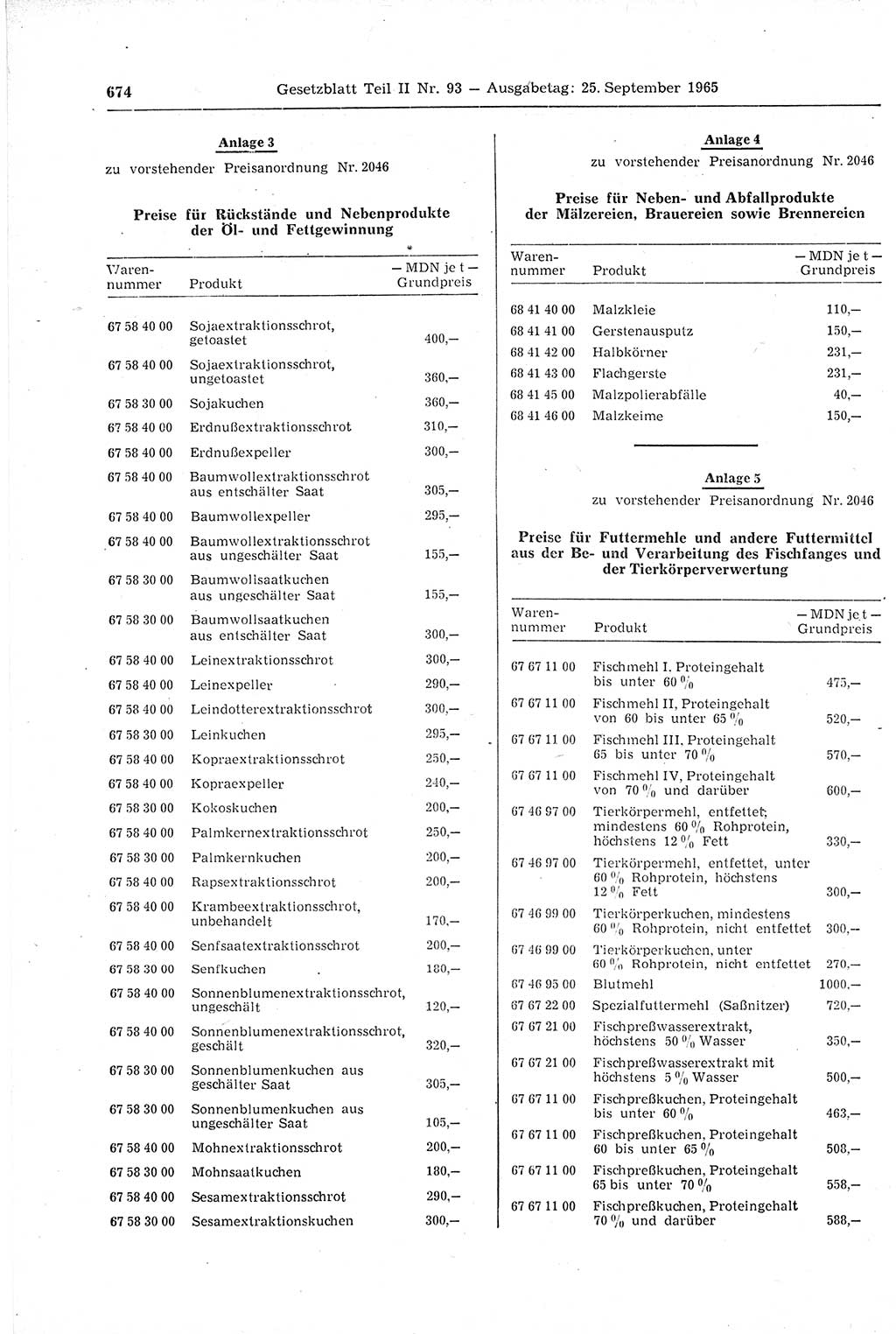 Gesetzblatt (GBl.) der Deutschen Demokratischen Republik (DDR) Teil ⅠⅠ 1965, Seite 674 (GBl. DDR ⅠⅠ 1965, S. 674)