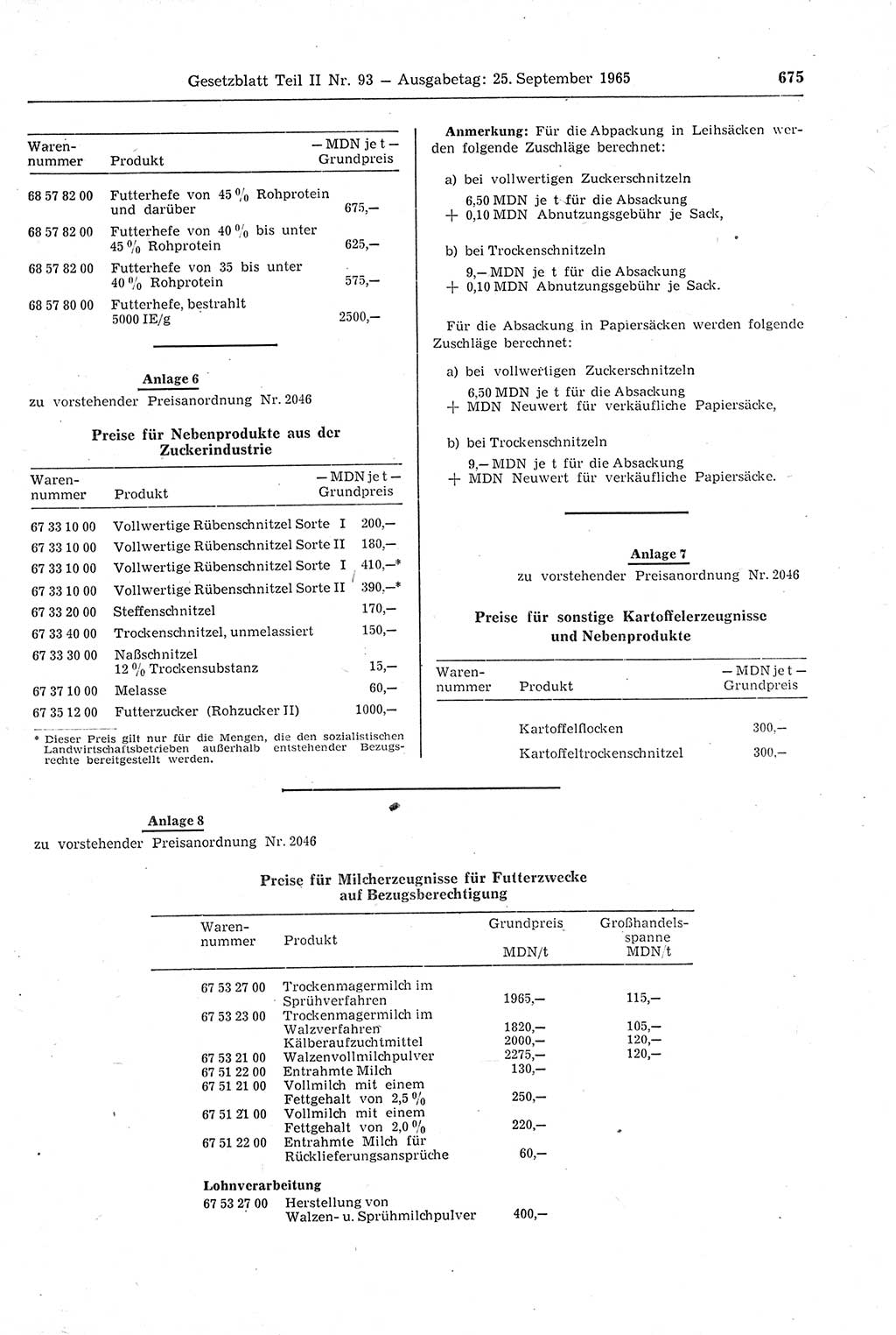 Gesetzblatt (GBl.) der Deutschen Demokratischen Republik (DDR) Teil ⅠⅠ 1965, Seite 675 (GBl. DDR ⅠⅠ 1965, S. 675)