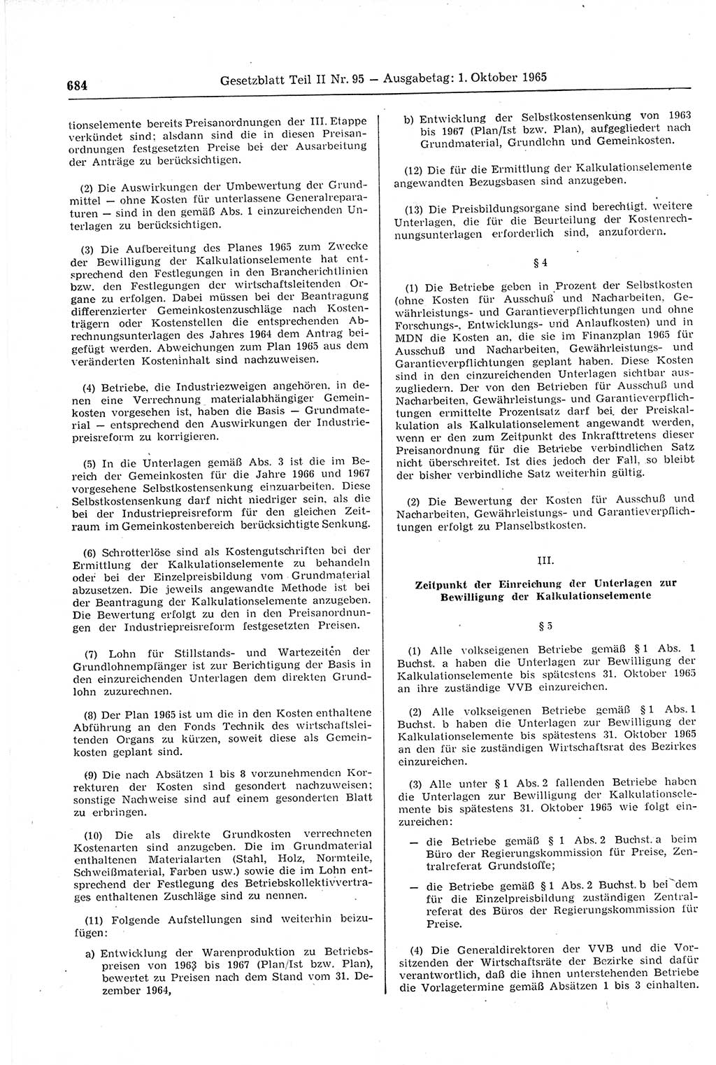 Gesetzblatt (GBl.) der Deutschen Demokratischen Republik (DDR) Teil ⅠⅠ 1965, Seite 684 (GBl. DDR ⅠⅠ 1965, S. 684)