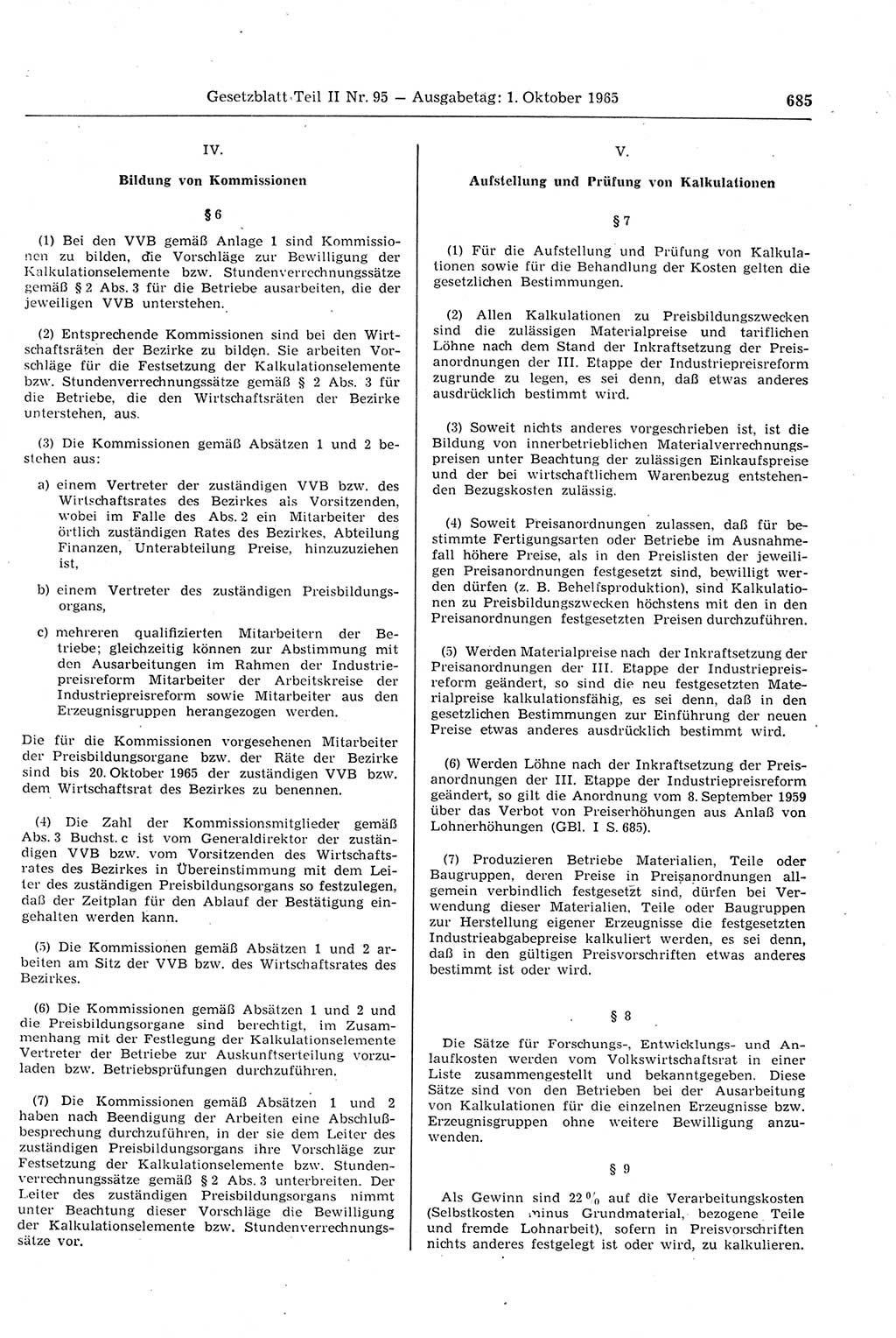 Gesetzblatt (GBl.) der Deutschen Demokratischen Republik (DDR) Teil ⅠⅠ 1965, Seite 685 (GBl. DDR ⅠⅠ 1965, S. 685)