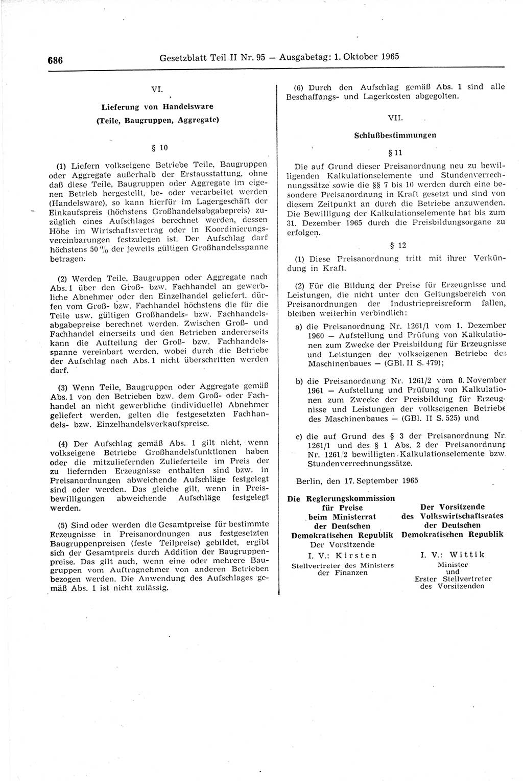 Gesetzblatt (GBl.) der Deutschen Demokratischen Republik (DDR) Teil ⅠⅠ 1965, Seite 686 (GBl. DDR ⅠⅠ 1965, S. 686)