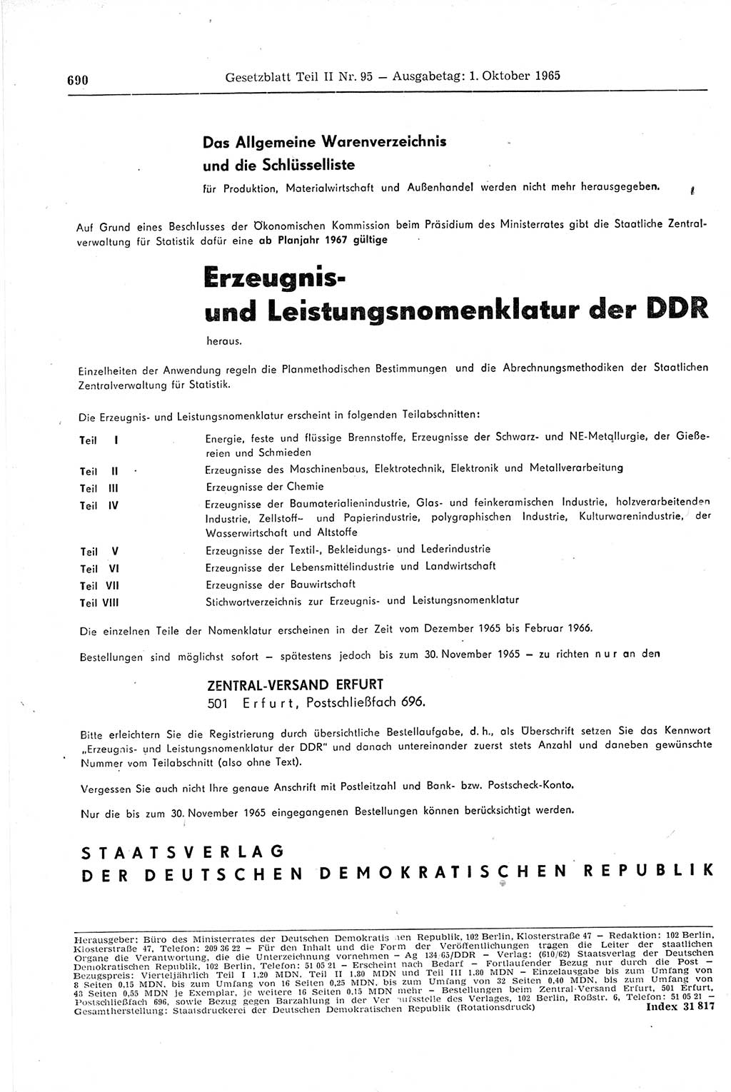 Gesetzblatt (GBl.) der Deutschen Demokratischen Republik (DDR) Teil ⅠⅠ 1965, Seite 690 (GBl. DDR ⅠⅠ 1965, S. 690)