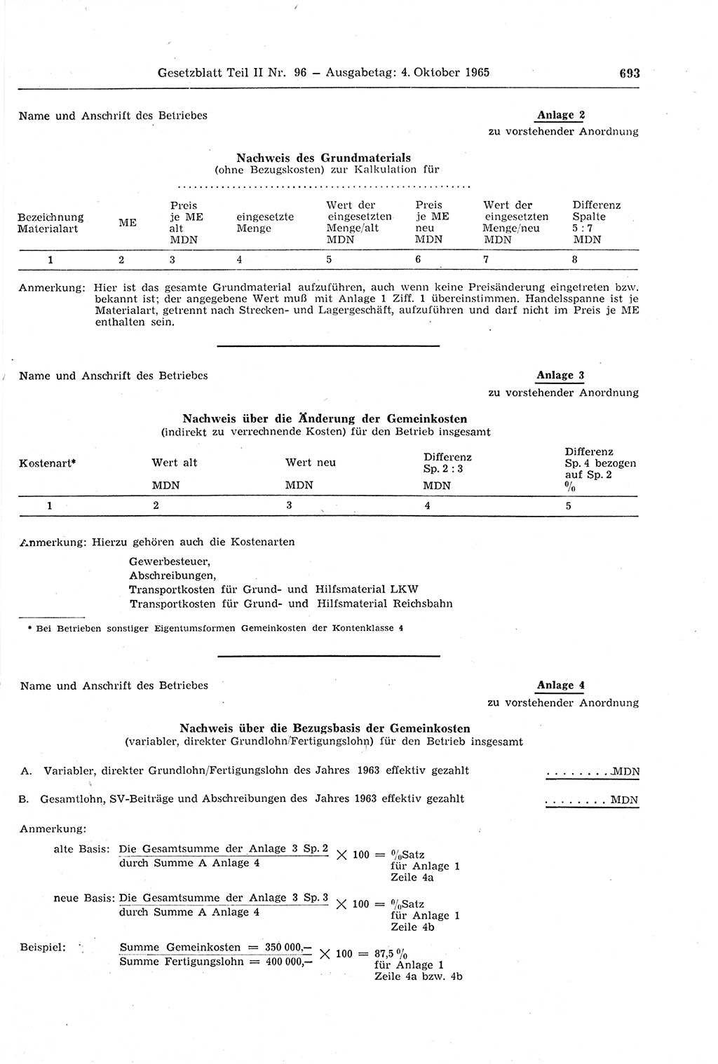Gesetzblatt (GBl.) der Deutschen Demokratischen Republik (DDR) Teil ⅠⅠ 1965, Seite 693 (GBl. DDR ⅠⅠ 1965, S. 693)