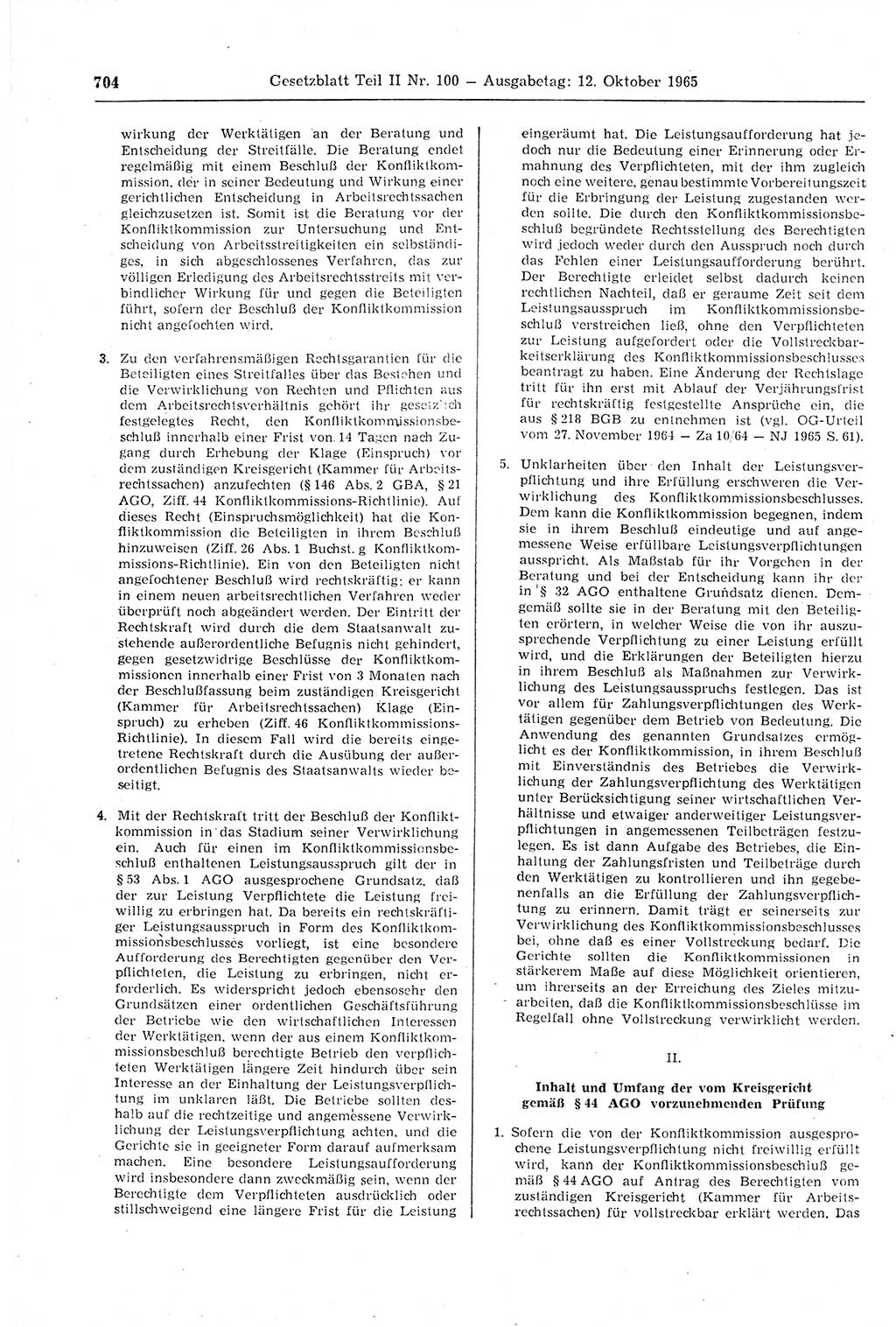 Gesetzblatt (GBl.) der Deutschen Demokratischen Republik (DDR) Teil ⅠⅠ 1965, Seite 704 (GBl. DDR ⅠⅠ 1965, S. 704)
