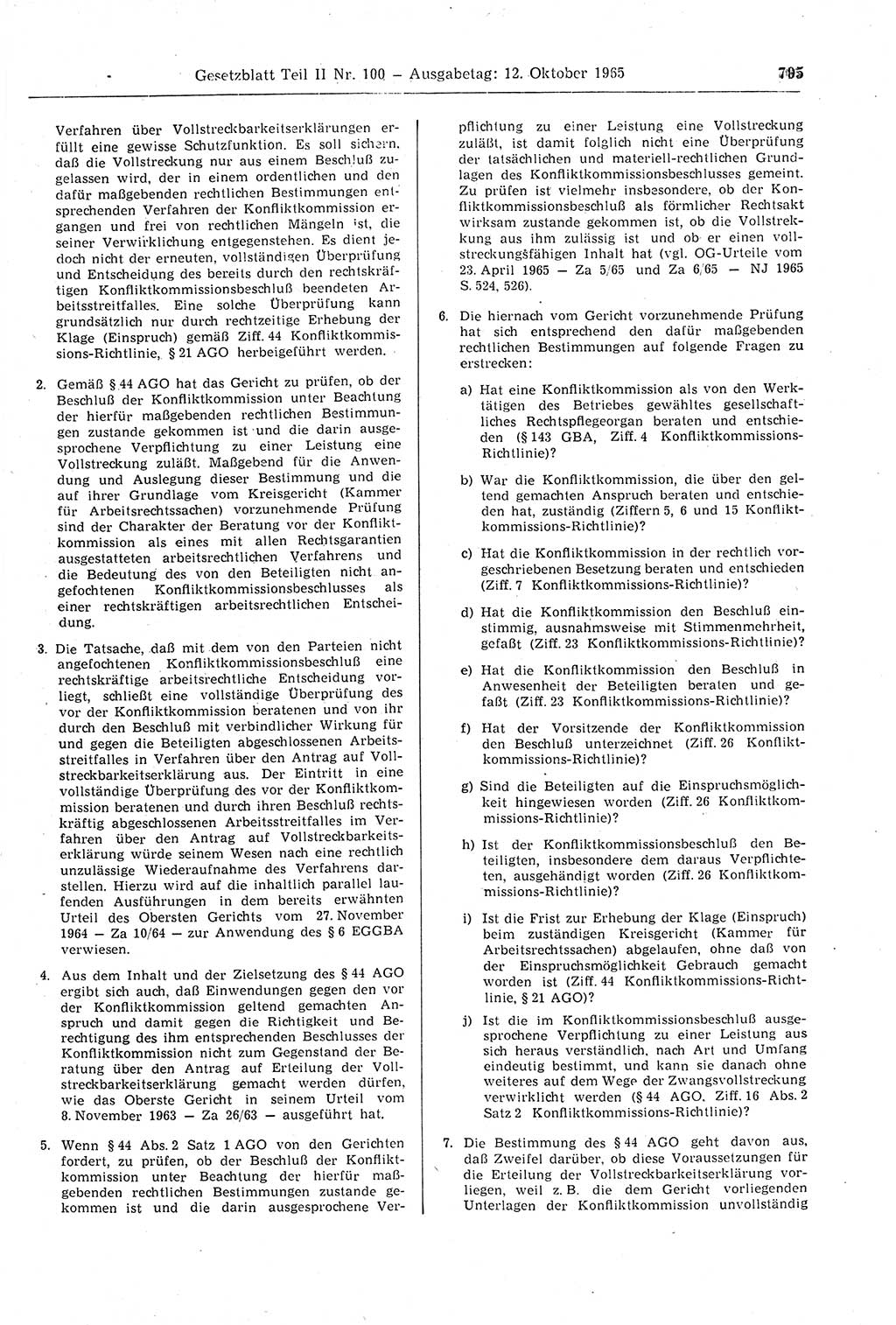 Gesetzblatt (GBl.) der Deutschen Demokratischen Republik (DDR) Teil ⅠⅠ 1965, Seite 705 (GBl. DDR ⅠⅠ 1965, S. 705)