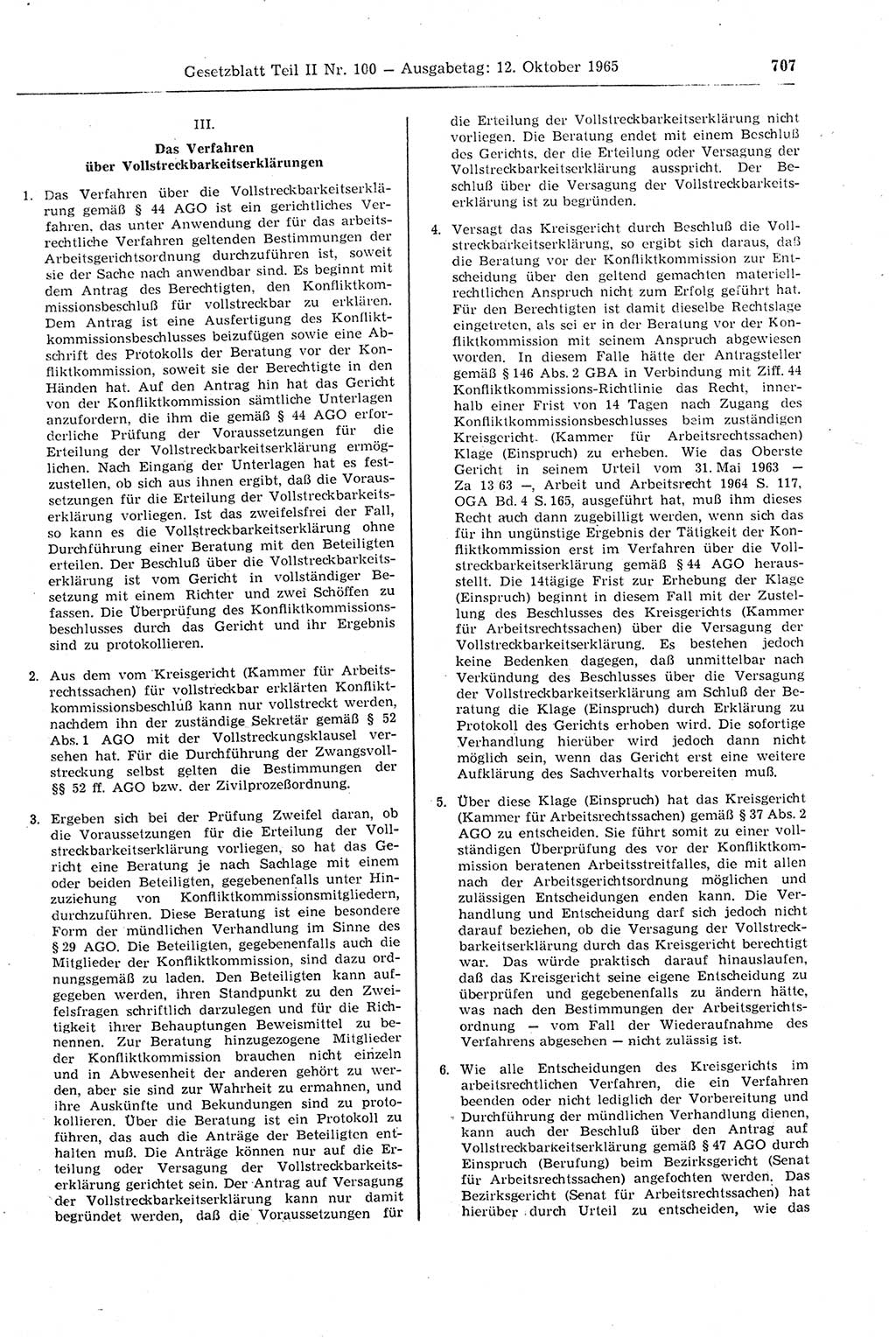 Gesetzblatt (GBl.) der Deutschen Demokratischen Republik (DDR) Teil ⅠⅠ 1965, Seite 707 (GBl. DDR ⅠⅠ 1965, S. 707)