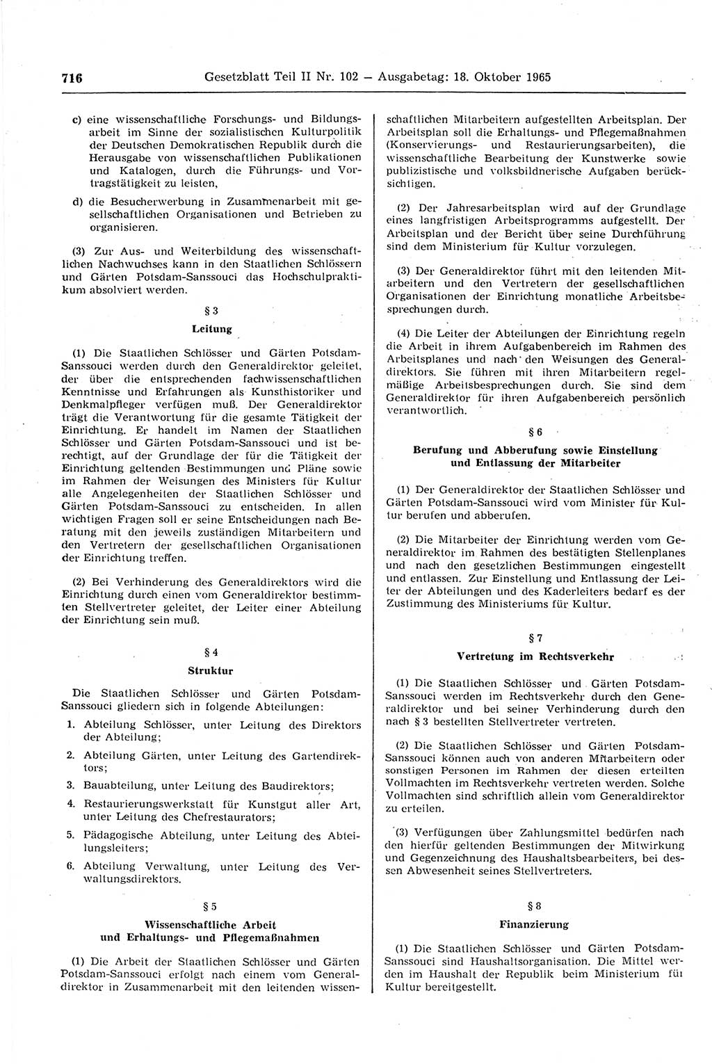 Gesetzblatt (GBl.) der Deutschen Demokratischen Republik (DDR) Teil ⅠⅠ 1965, Seite 716 (GBl. DDR ⅠⅠ 1965, S. 716)