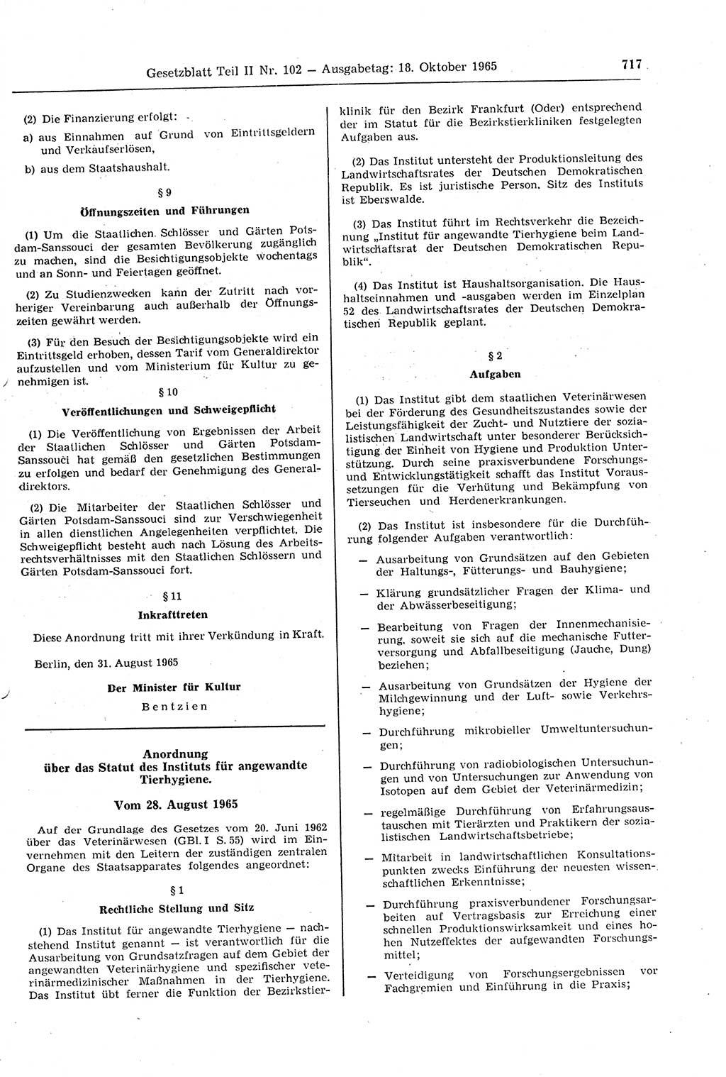 Gesetzblatt (GBl.) der Deutschen Demokratischen Republik (DDR) Teil ⅠⅠ 1965, Seite 717 (GBl. DDR ⅠⅠ 1965, S. 717)