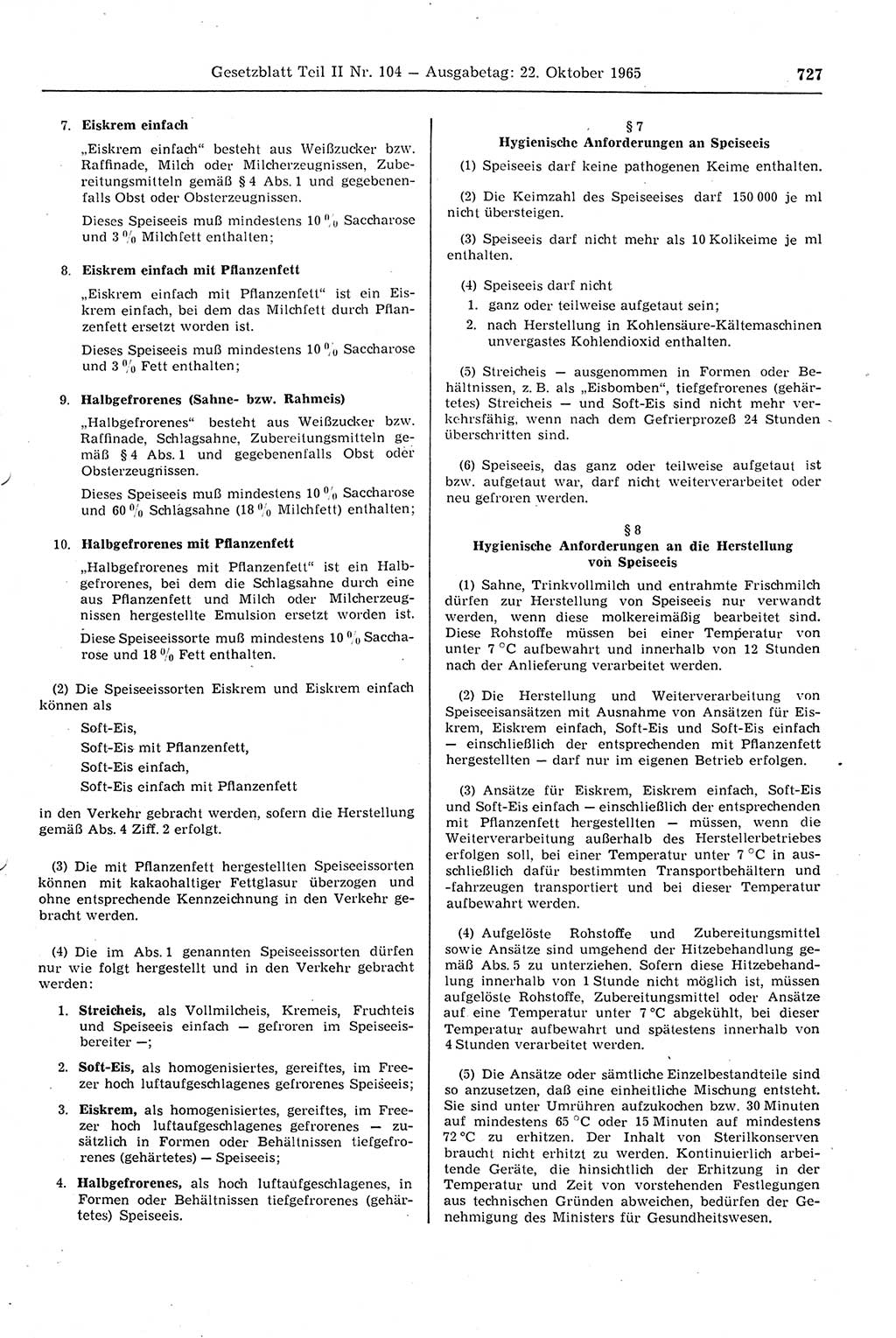 Gesetzblatt (GBl.) der Deutschen Demokratischen Republik (DDR) Teil ⅠⅠ 1965, Seite 727 (GBl. DDR ⅠⅠ 1965, S. 727)
