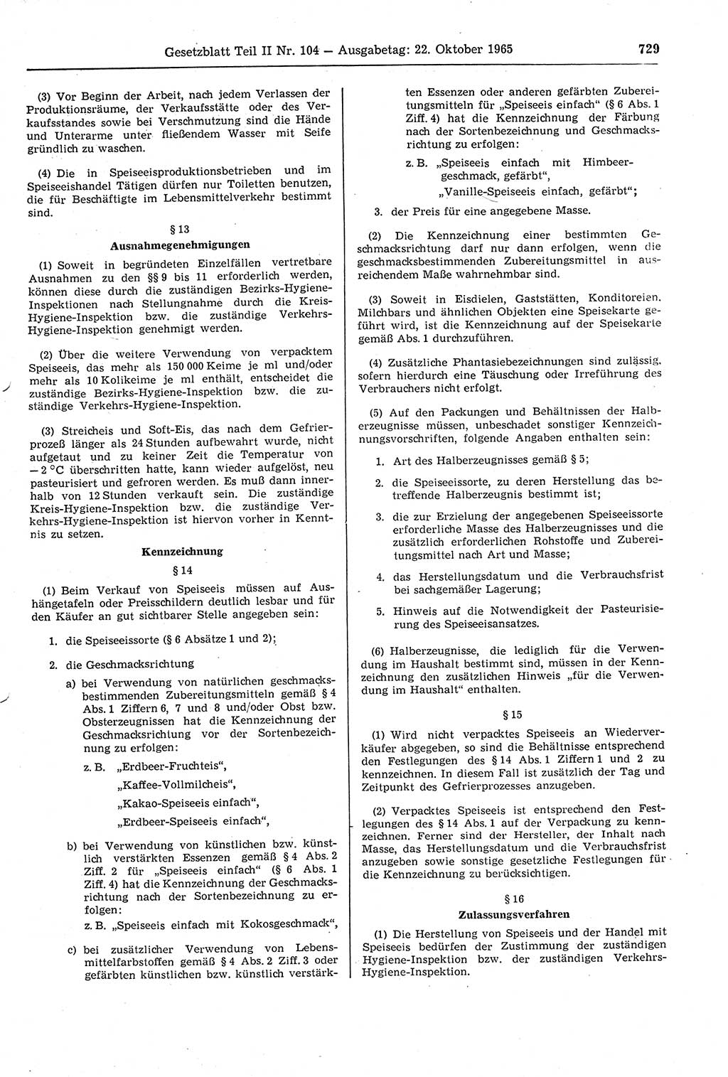Gesetzblatt (GBl.) der Deutschen Demokratischen Republik (DDR) Teil ⅠⅠ 1965, Seite 729 (GBl. DDR ⅠⅠ 1965, S. 729)