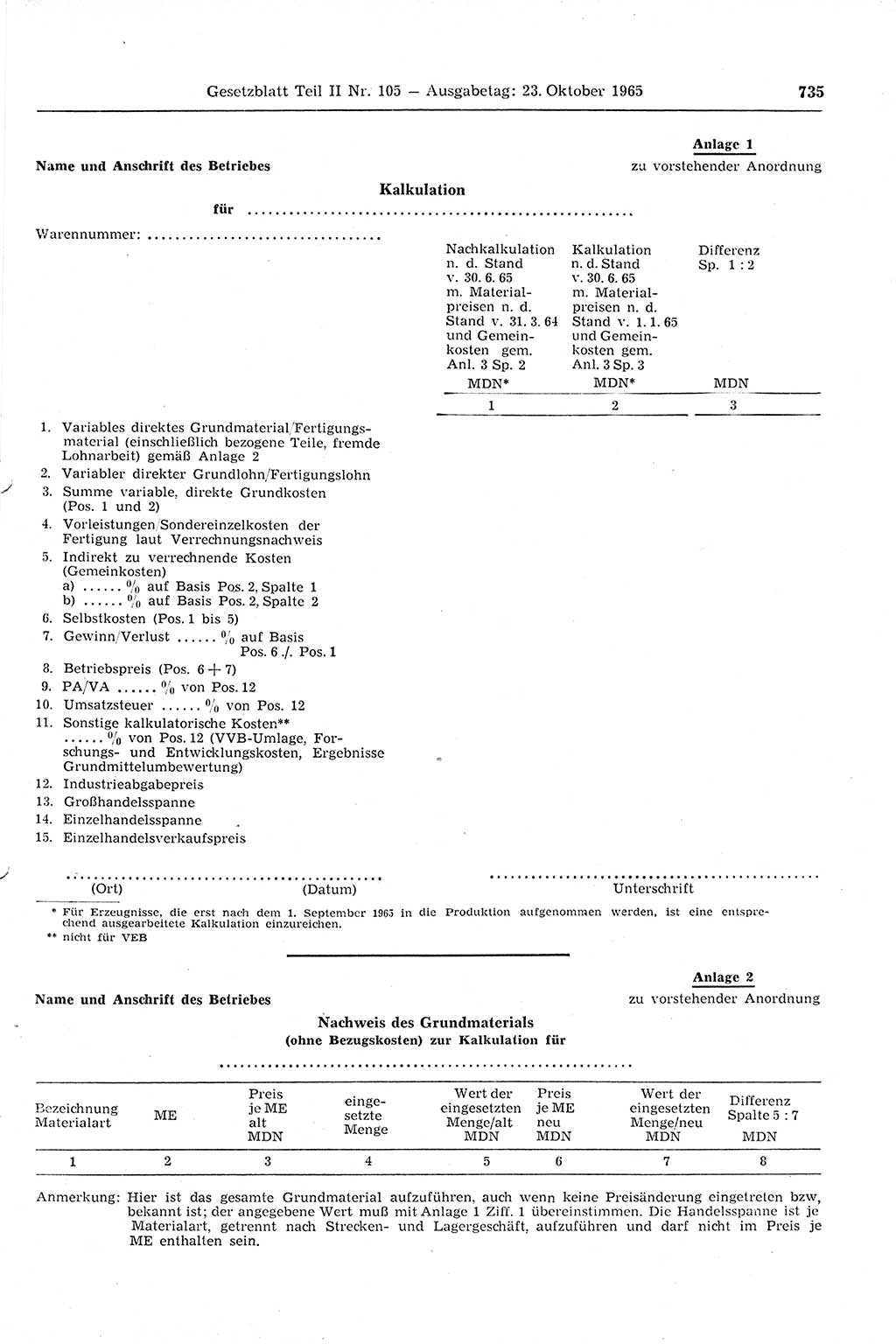 Gesetzblatt (GBl.) der Deutschen Demokratischen Republik (DDR) Teil ⅠⅠ 1965, Seite 735 (GBl. DDR ⅠⅠ 1965, S. 735)