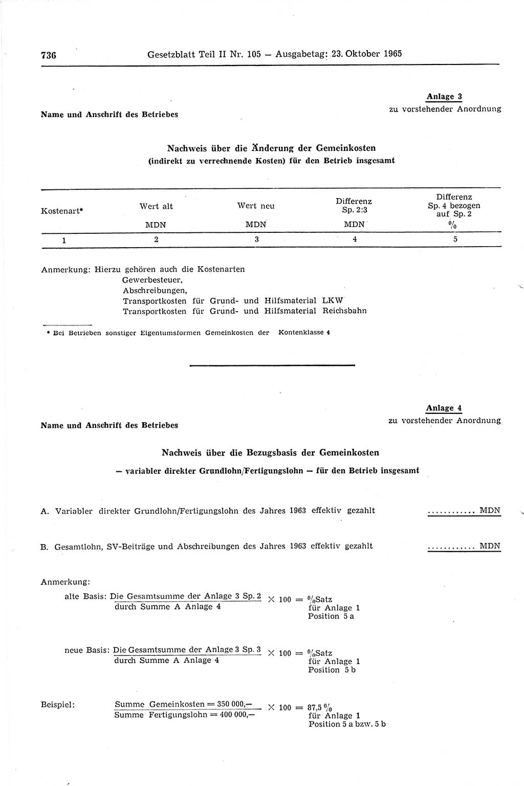 Gesetzblatt (GBl.) der Deutschen Demokratischen Republik (DDR) Teil ⅠⅠ 1965, Seite 736 (GBl. DDR ⅠⅠ 1965, S. 736)