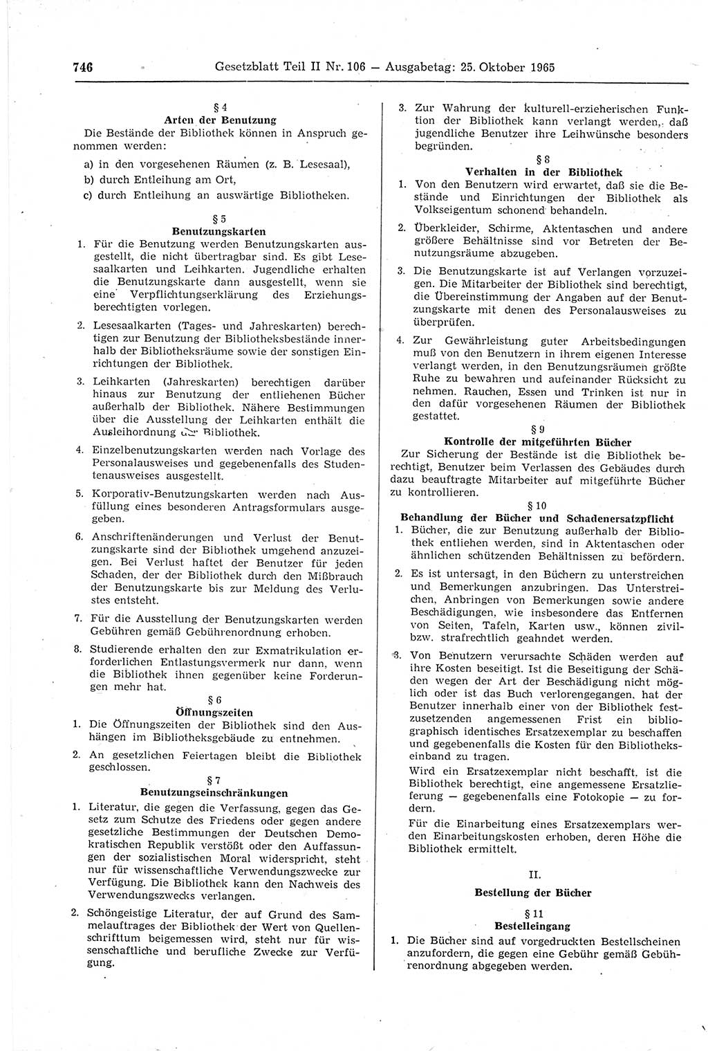 Gesetzblatt (GBl.) der Deutschen Demokratischen Republik (DDR) Teil ⅠⅠ 1965, Seite 746 (GBl. DDR ⅠⅠ 1965, S. 746)