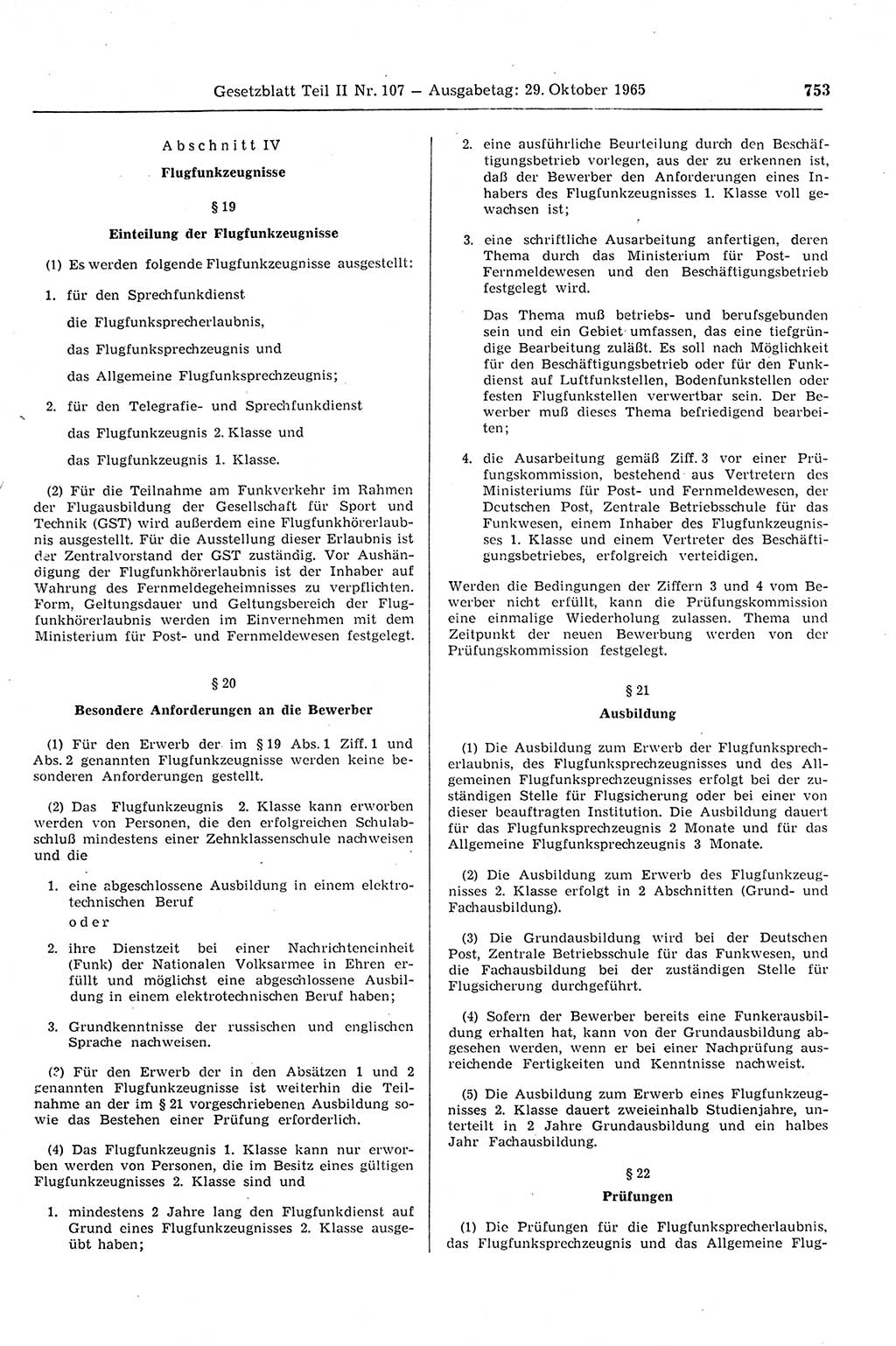 Gesetzblatt (GBl.) der Deutschen Demokratischen Republik (DDR) Teil ⅠⅠ 1965, Seite 753 (GBl. DDR ⅠⅠ 1965, S. 753)