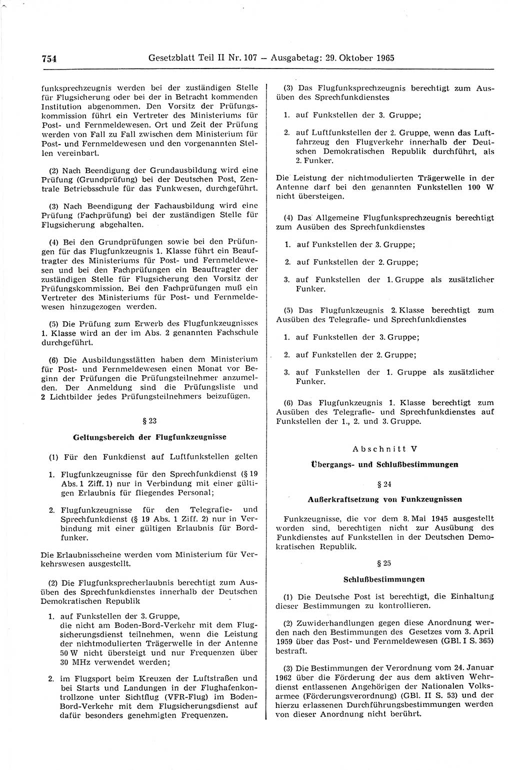 Gesetzblatt (GBl.) der Deutschen Demokratischen Republik (DDR) Teil ⅠⅠ 1965, Seite 754 (GBl. DDR ⅠⅠ 1965, S. 754)