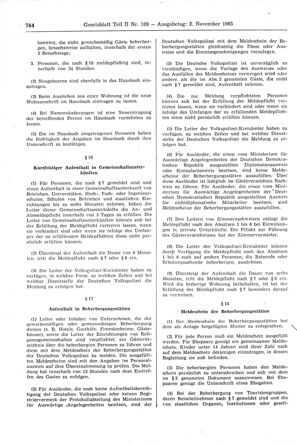 Gesetzblatt (GBl.) der Deutschen Demokratischen Republik (DDR) Teil ⅠⅠ 1965, Seite 764 (GBl. DDR ⅠⅠ 1965, S. 764)