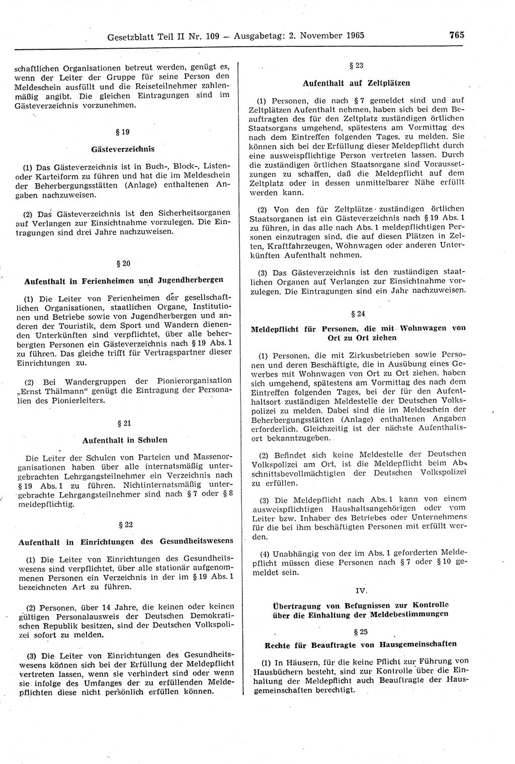 Gesetzblatt (GBl.) der Deutschen Demokratischen Republik (DDR) Teil ⅠⅠ 1965, Seite 765 (GBl. DDR ⅠⅠ 1965, S. 765)