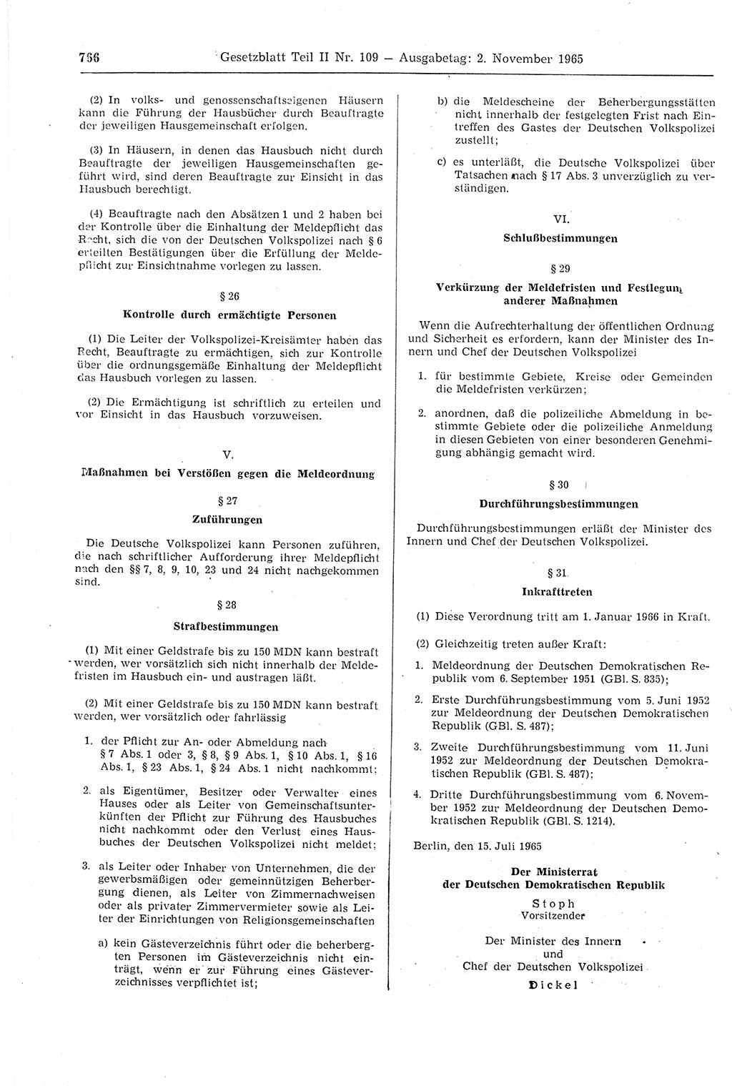 Gesetzblatt (GBl.) der Deutschen Demokratischen Republik (DDR) Teil ⅠⅠ 1965, Seite 766 (GBl. DDR ⅠⅠ 1965, S. 766)