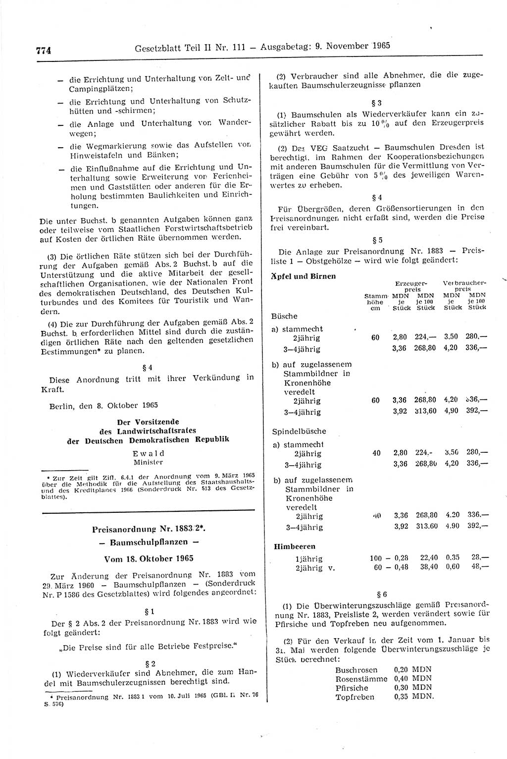 Gesetzblatt (GBl.) der Deutschen Demokratischen Republik (DDR) Teil ⅠⅠ 1965, Seite 774 (GBl. DDR ⅠⅠ 1965, S. 774)