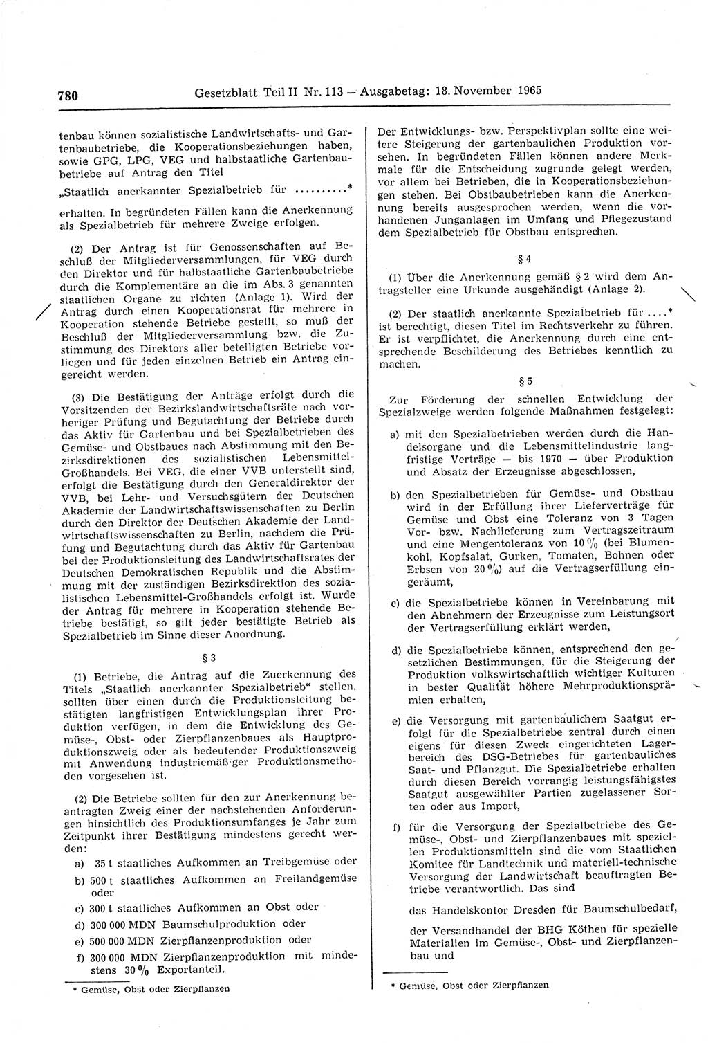 Gesetzblatt (GBl.) der Deutschen Demokratischen Republik (DDR) Teil ⅠⅠ 1965, Seite 780 (GBl. DDR ⅠⅠ 1965, S. 780)