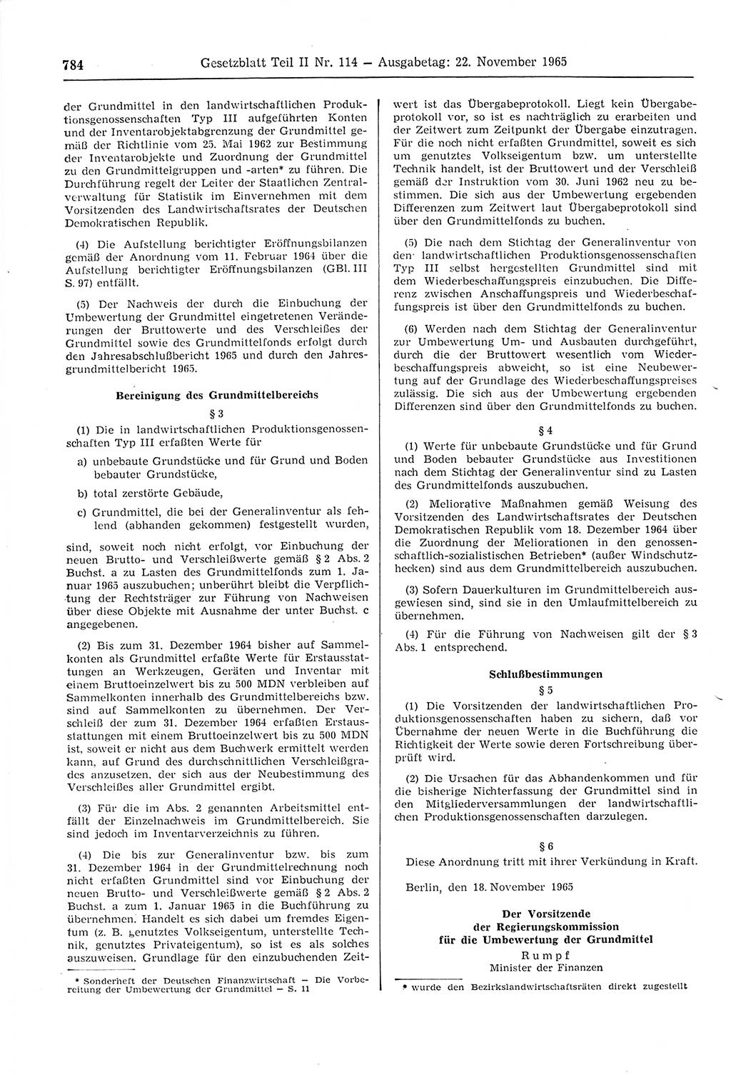 Gesetzblatt (GBl.) der Deutschen Demokratischen Republik (DDR) Teil ⅠⅠ 1965, Seite 784 (GBl. DDR ⅠⅠ 1965, S. 784)