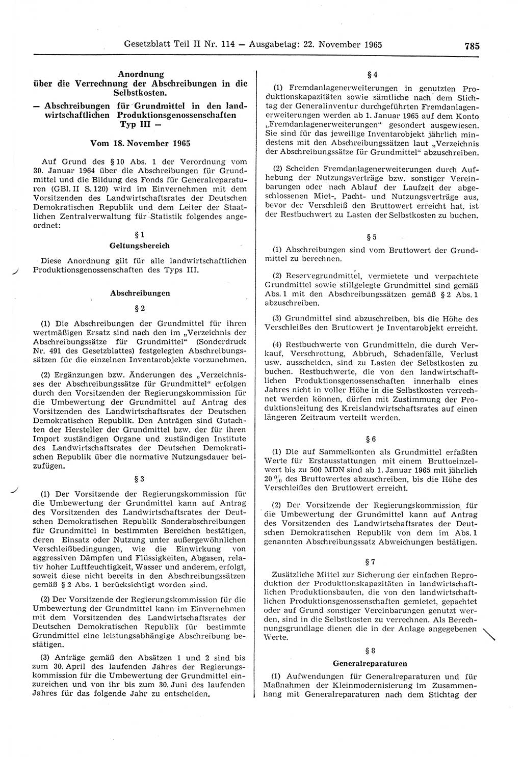 Gesetzblatt (GBl.) der Deutschen Demokratischen Republik (DDR) Teil ⅠⅠ 1965, Seite 785 (GBl. DDR ⅠⅠ 1965, S. 785)