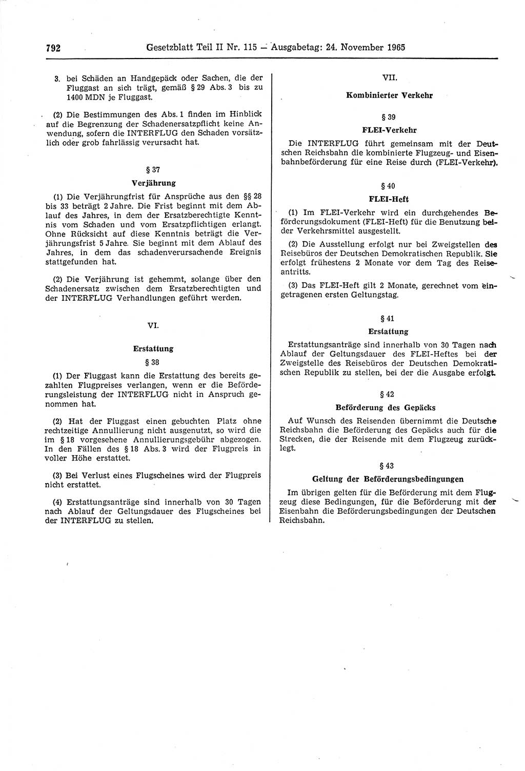 Gesetzblatt (GBl.) der Deutschen Demokratischen Republik (DDR) Teil ⅠⅠ 1965, Seite 792 (GBl. DDR ⅠⅠ 1965, S. 792)