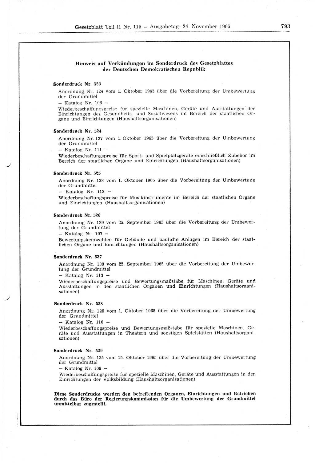 Gesetzblatt (GBl.) der Deutschen Demokratischen Republik (DDR) Teil ⅠⅠ 1965, Seite 793 (GBl. DDR ⅠⅠ 1965, S. 793)