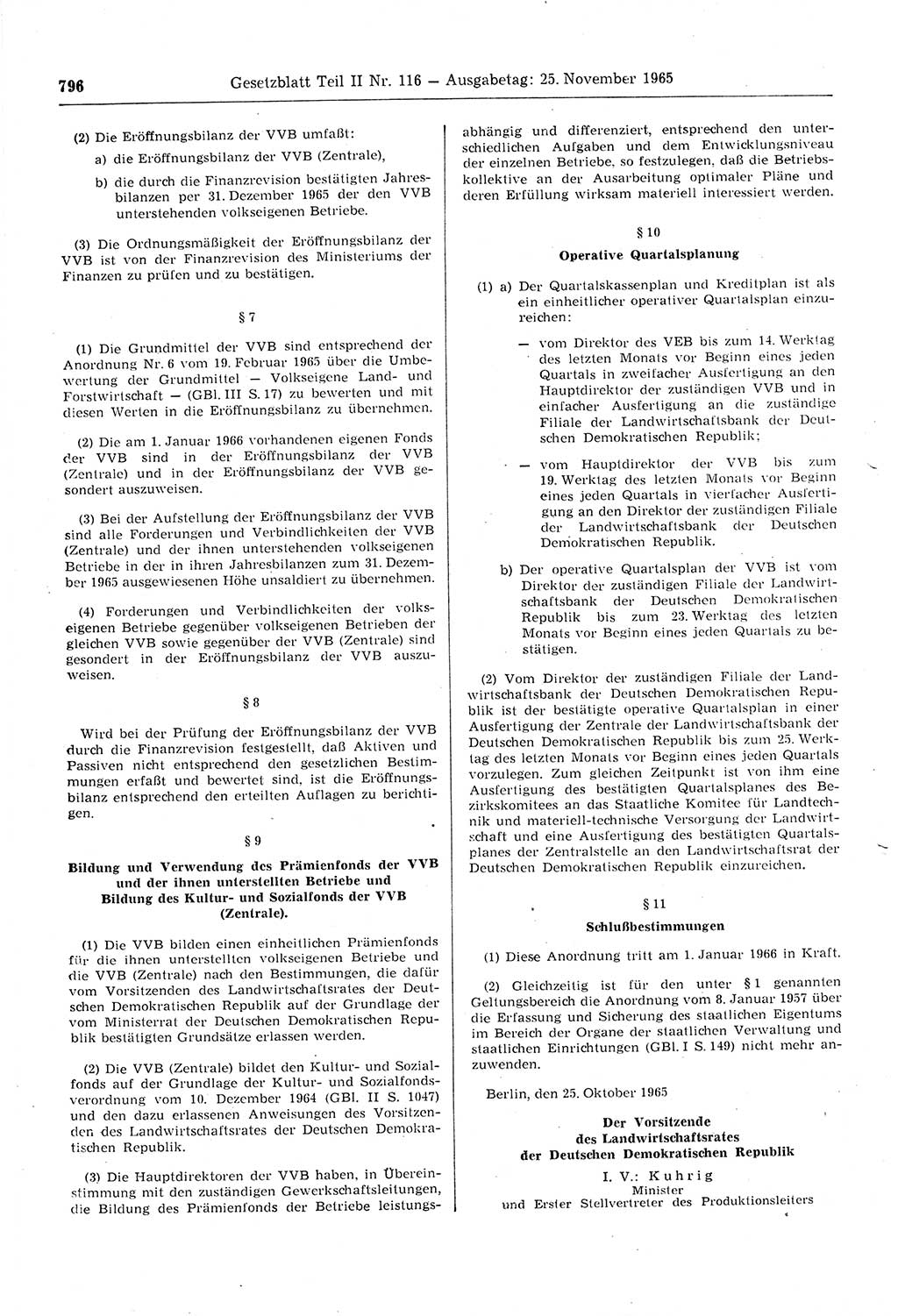 Gesetzblatt (GBl.) der Deutschen Demokratischen Republik (DDR) Teil ⅠⅠ 1965, Seite 796 (GBl. DDR ⅠⅠ 1965, S. 796)