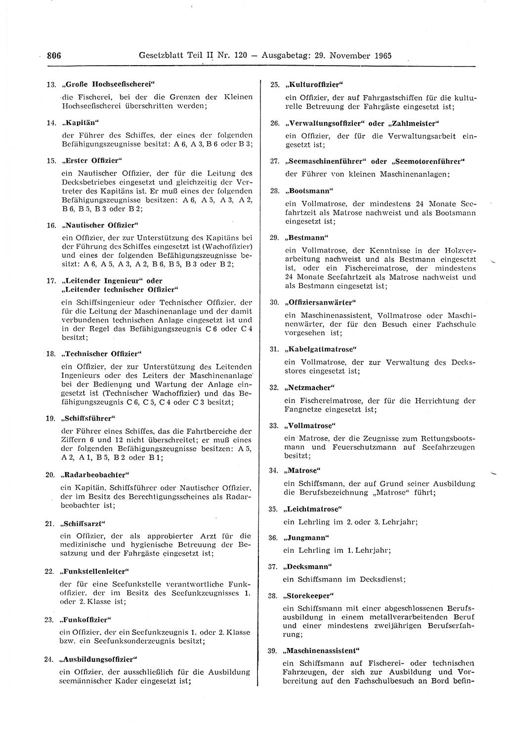 Gesetzblatt (GBl.) der Deutschen Demokratischen Republik (DDR) Teil ⅠⅠ 1965, Seite 806 (GBl. DDR ⅠⅠ 1965, S. 806)