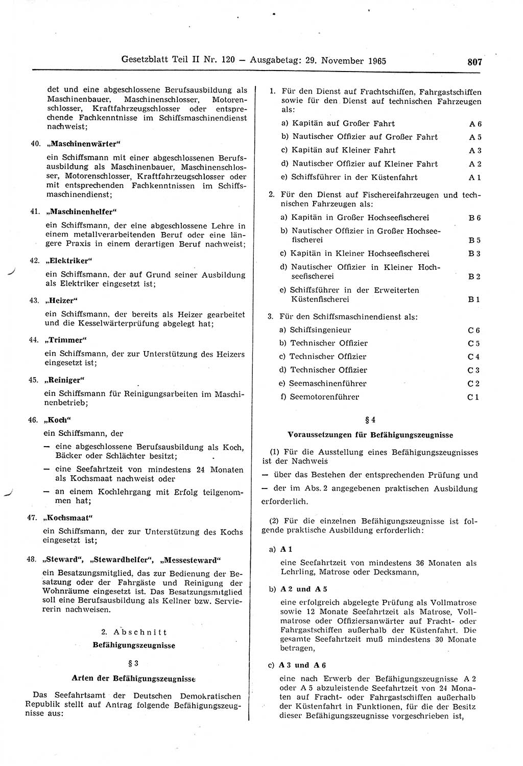 Gesetzblatt (GBl.) der Deutschen Demokratischen Republik (DDR) Teil ⅠⅠ 1965, Seite 807 (GBl. DDR ⅠⅠ 1965, S. 807)