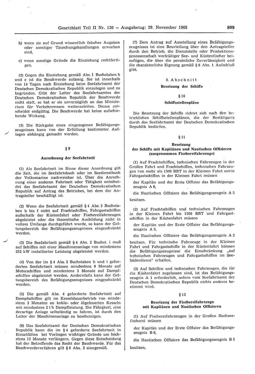 Gesetzblatt (GBl.) der Deutschen Demokratischen Republik (DDR) Teil ⅠⅠ 1965, Seite 809 (GBl. DDR ⅠⅠ 1965, S. 809)