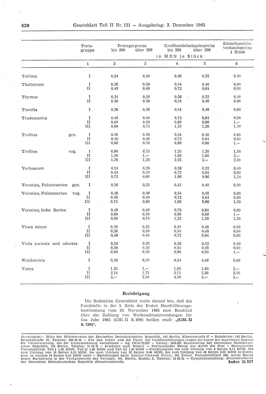 Gesetzblatt (GBl.) der Deutschen Demokratischen Republik (DDR) Teil ⅠⅠ 1965, Seite 820 (GBl. DDR ⅠⅠ 1965, S. 820)