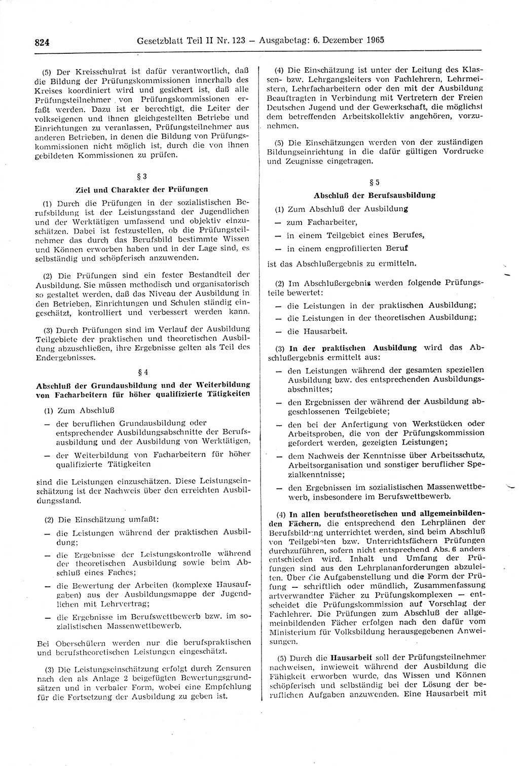 Gesetzblatt (GBl.) der Deutschen Demokratischen Republik (DDR) Teil ⅠⅠ 1965, Seite 824 (GBl. DDR ⅠⅠ 1965, S. 824)